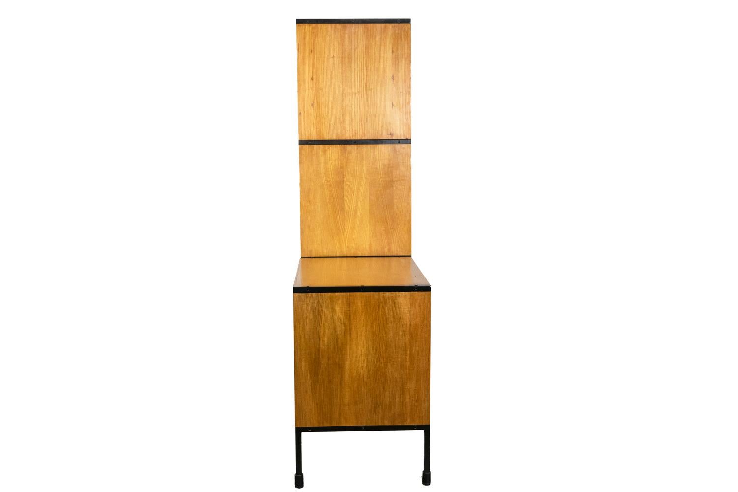 French Arp, Bookcase in Oak and Metal, 1960s For Sale