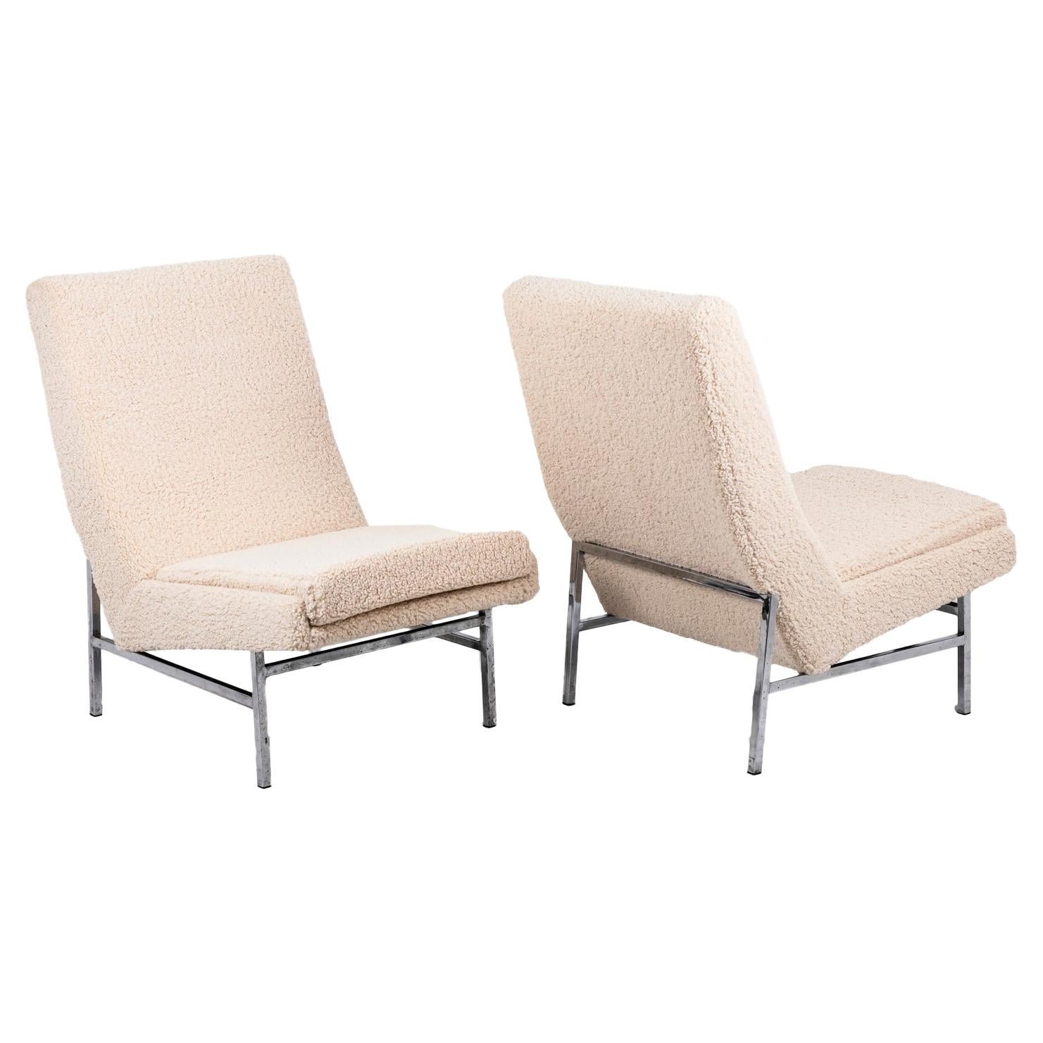 ARP Pour Steiner, Pair of Armchairs in Chromed Metal, 1950s