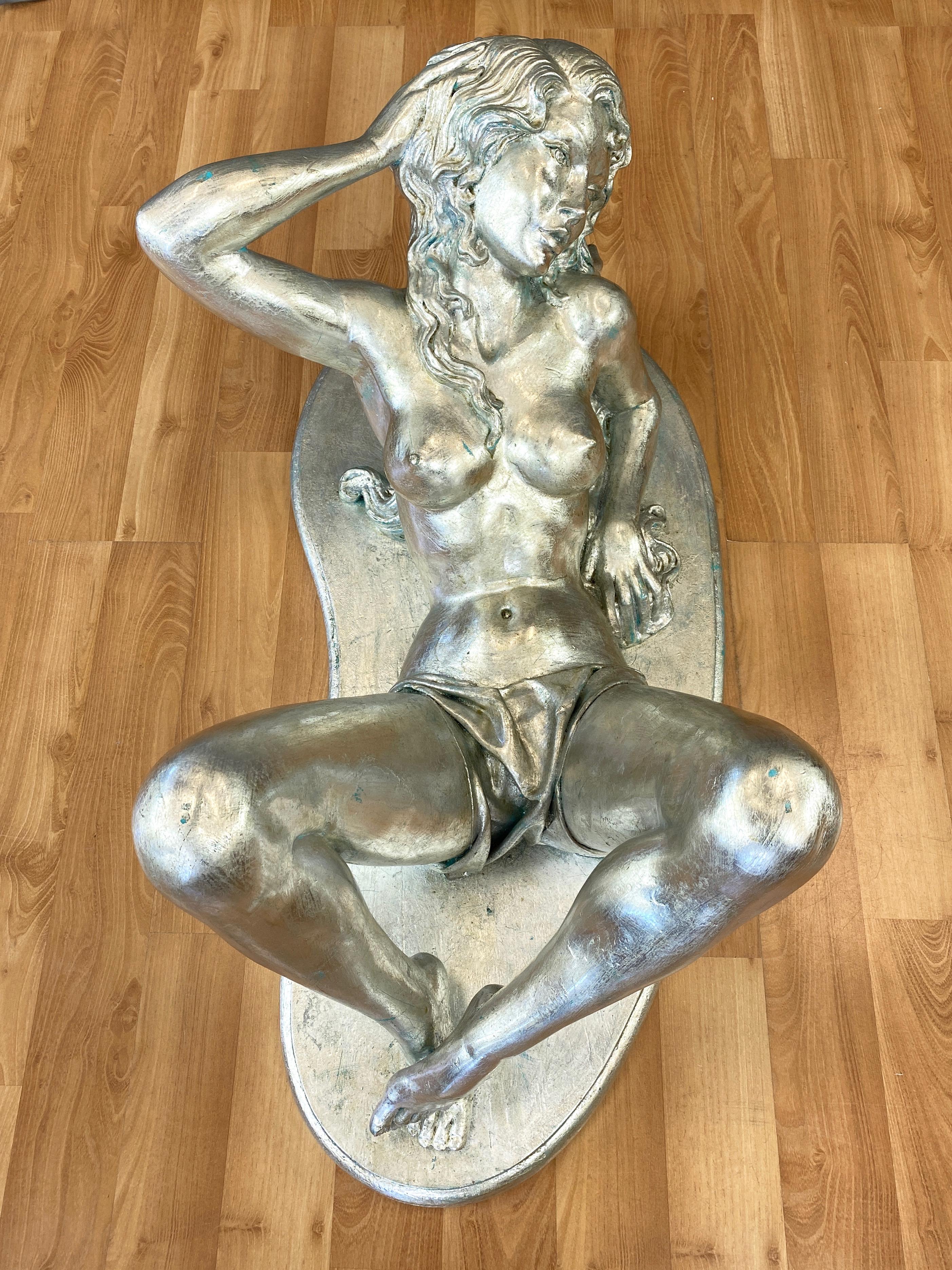 American ARP Silver-Leafed Nude Female Figural Coffee Table, 1960s