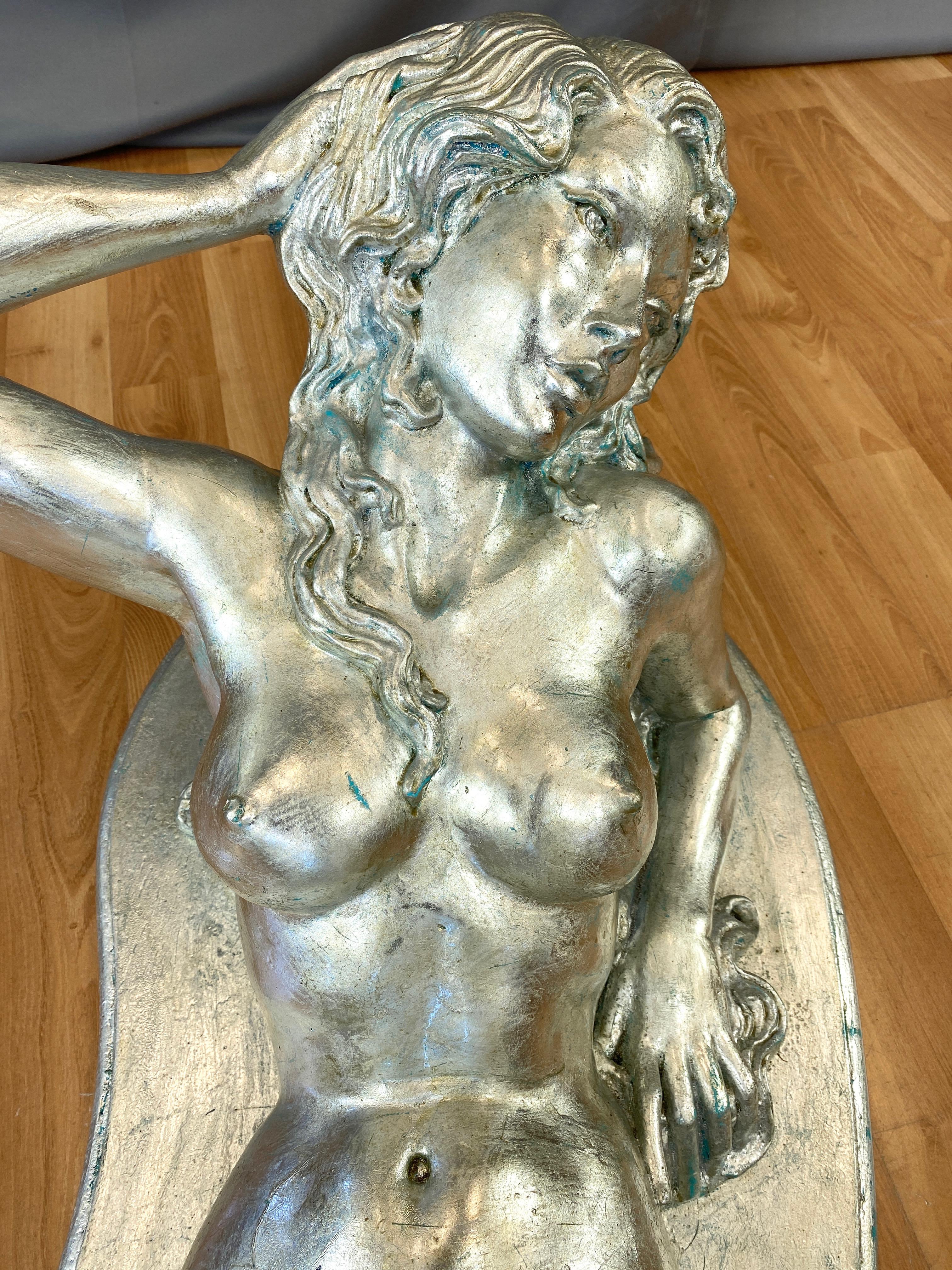 ARP Silver-Leafed Nude Female Figural Coffee Table, 1960s In Good Condition In San Francisco, CA