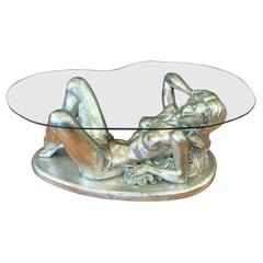 Nudefarbener, weiblicher, figuraler Couchtisch mit silberner Platte, 1960er Jahre, ARP