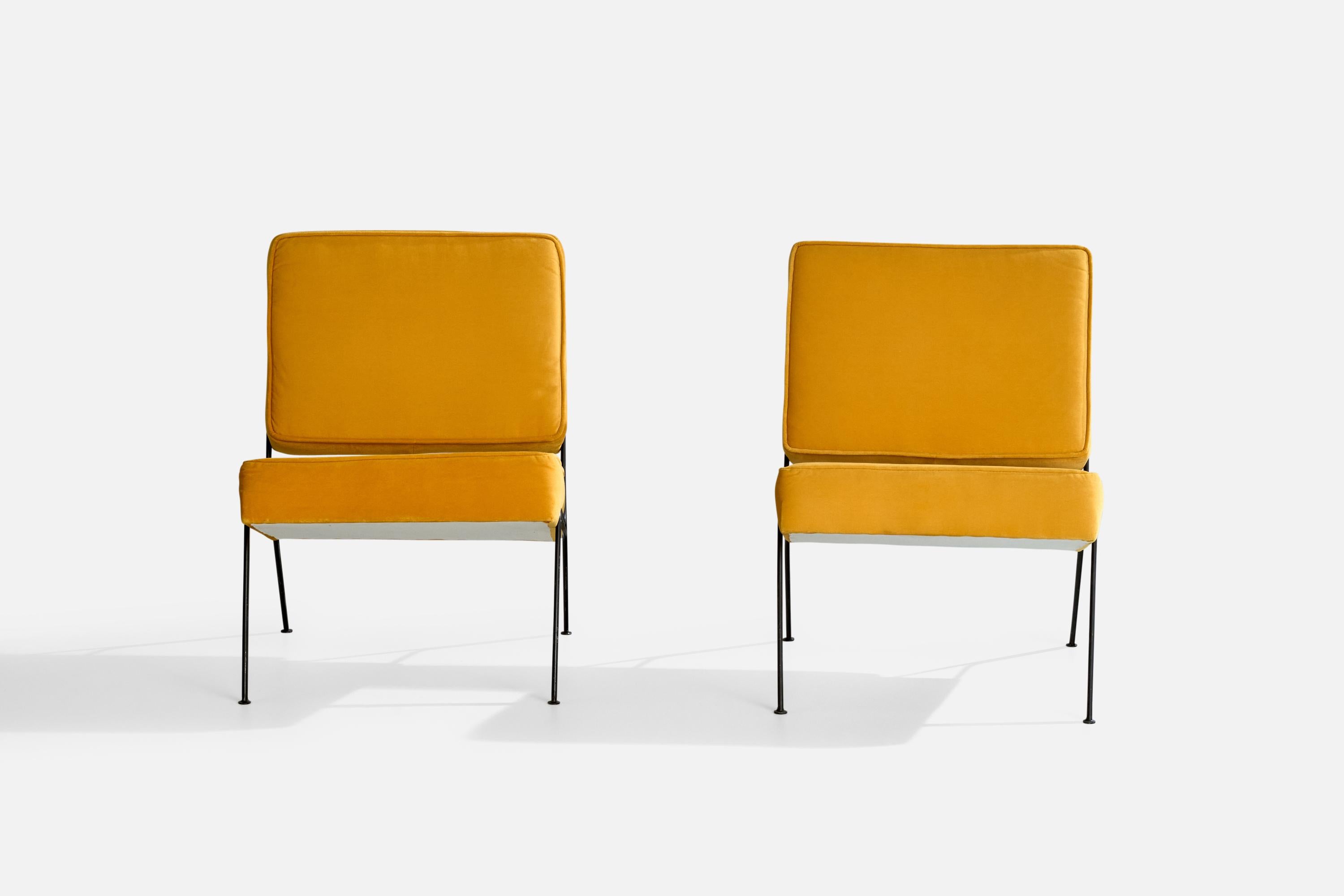 Mid-Century Modern A.R.P., Slipper Chairs, Iron, Velvet, France, 1953 For Sale