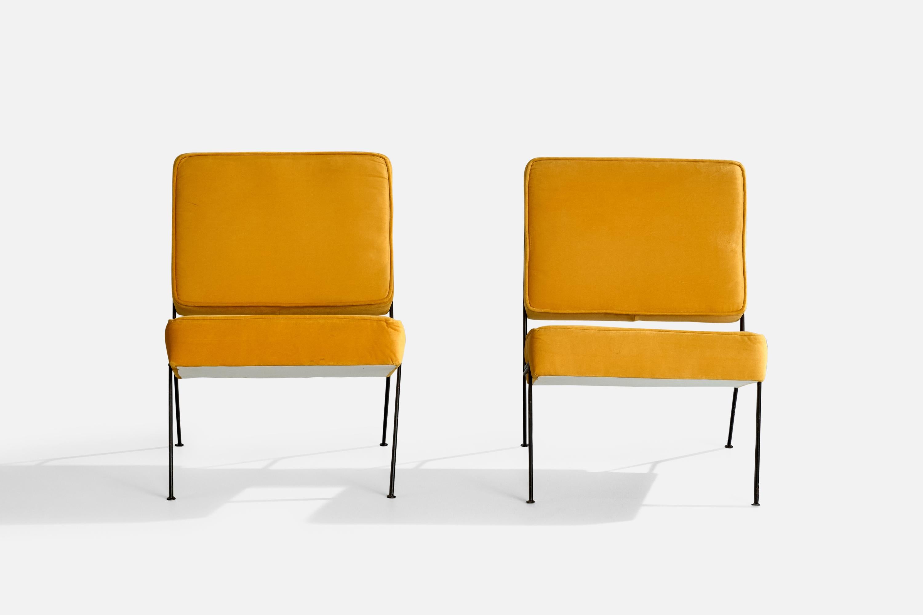 Mid-Century Modern A.R.P., Slipper Chairs, Iron, Velvet, France, 1953 For Sale