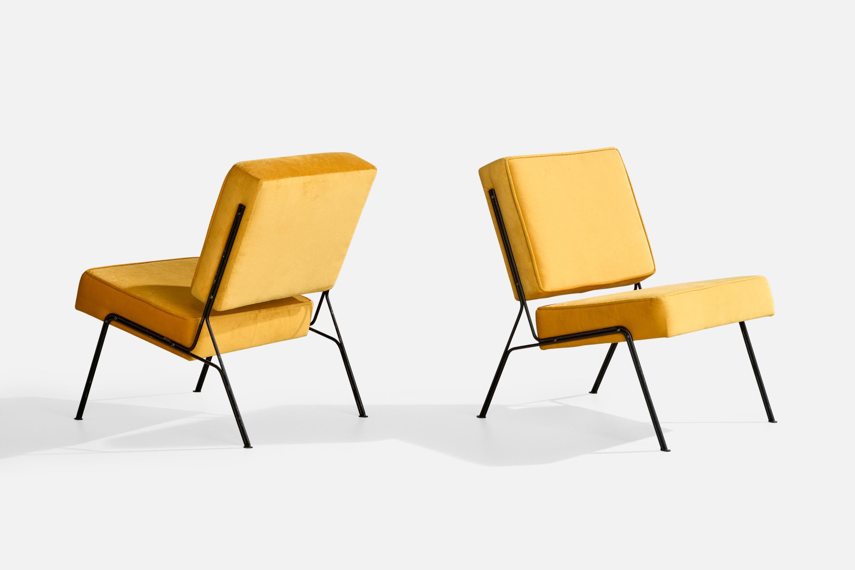 French A.R.P., Slipper Chairs, Iron, Velvet, France, 1953 For Sale