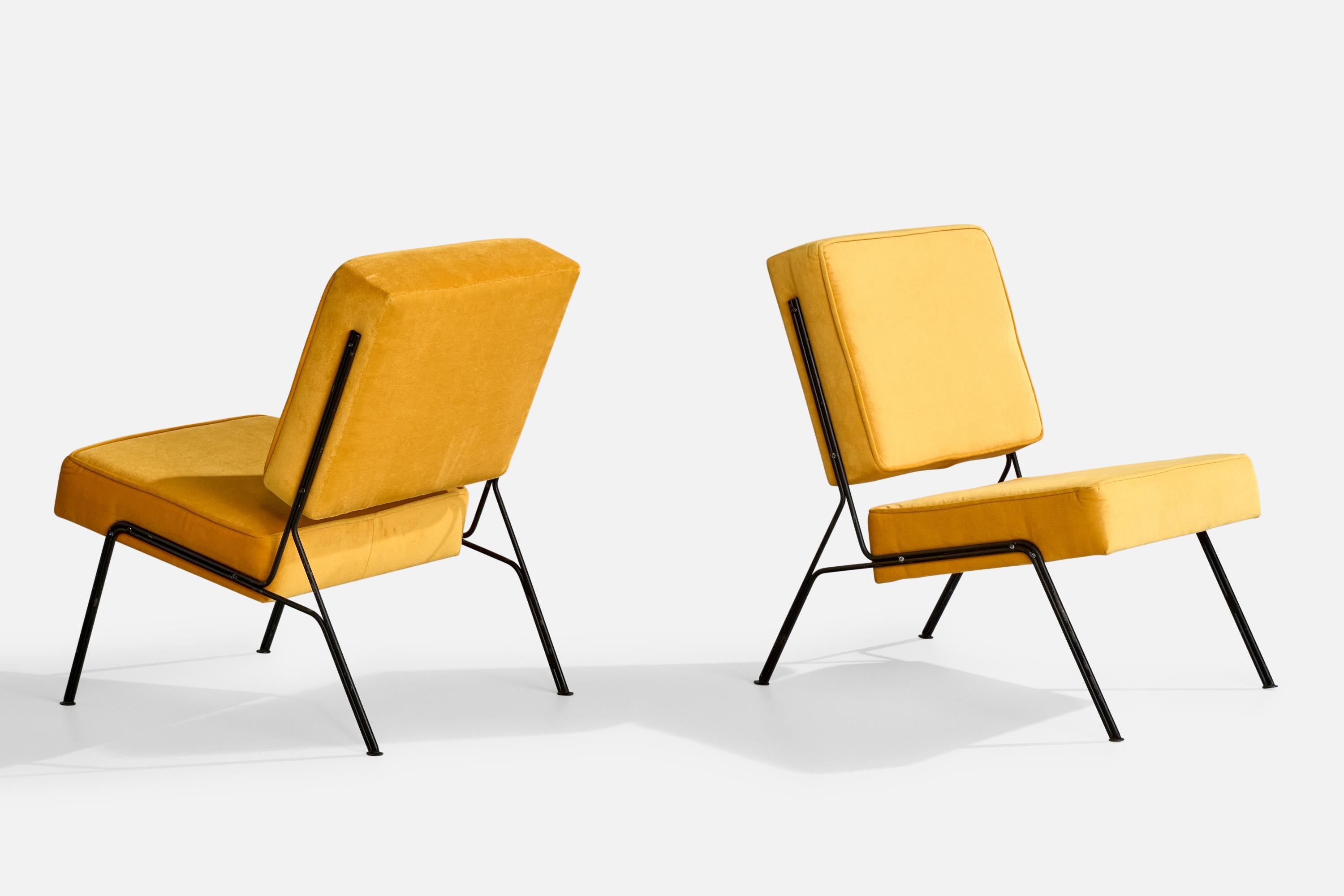 French A.R.P., Slipper Chairs, Iron, Velvet, France, 1953 For Sale