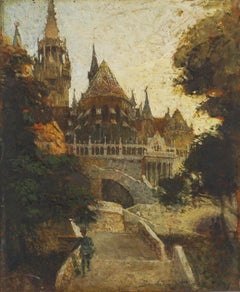 1905 Small Hungarian Landscape of Park and Church