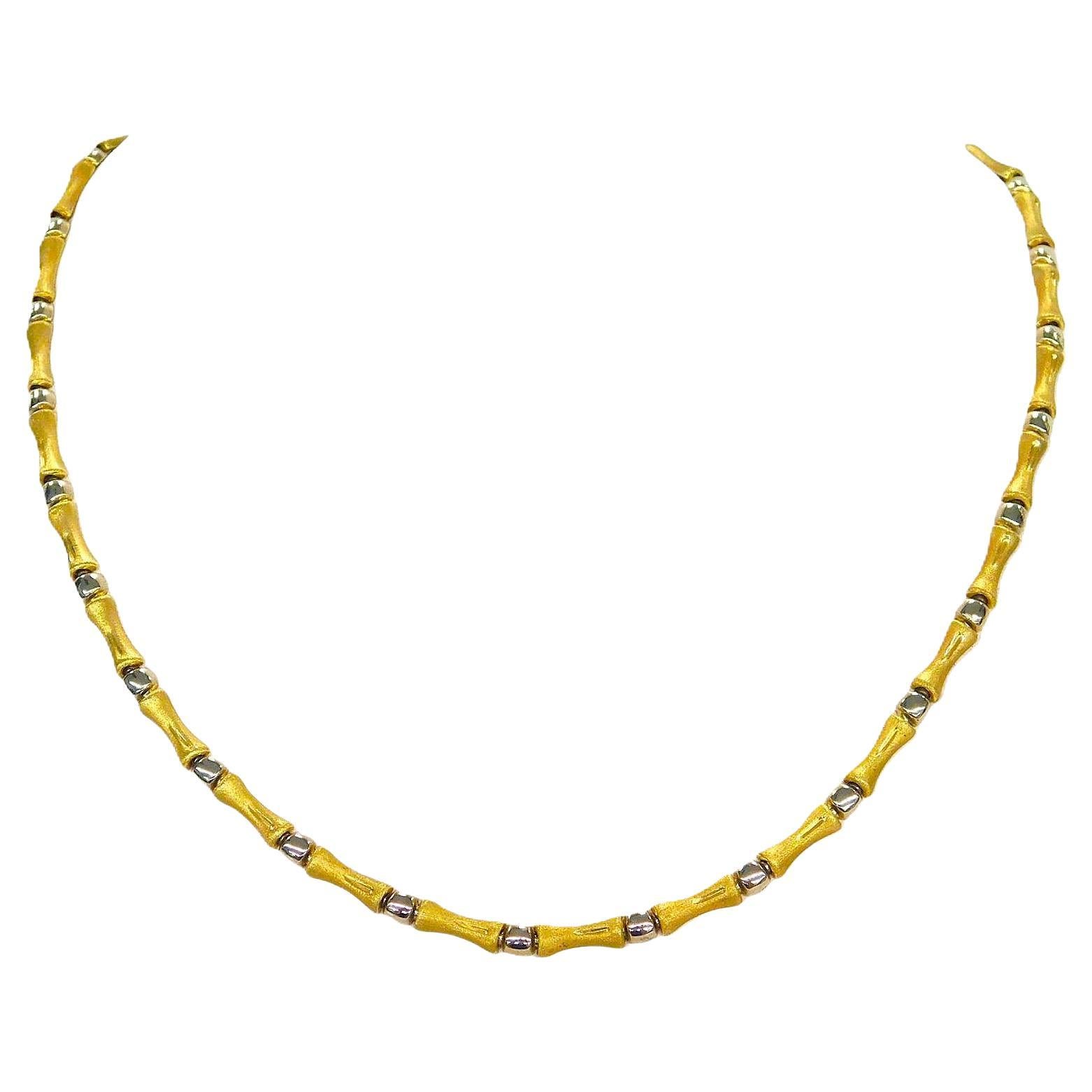 Arpas 14k Gelb 
Weiß Gold Bambus Link 16" Halskette - 11,80 Gramm im Angebot