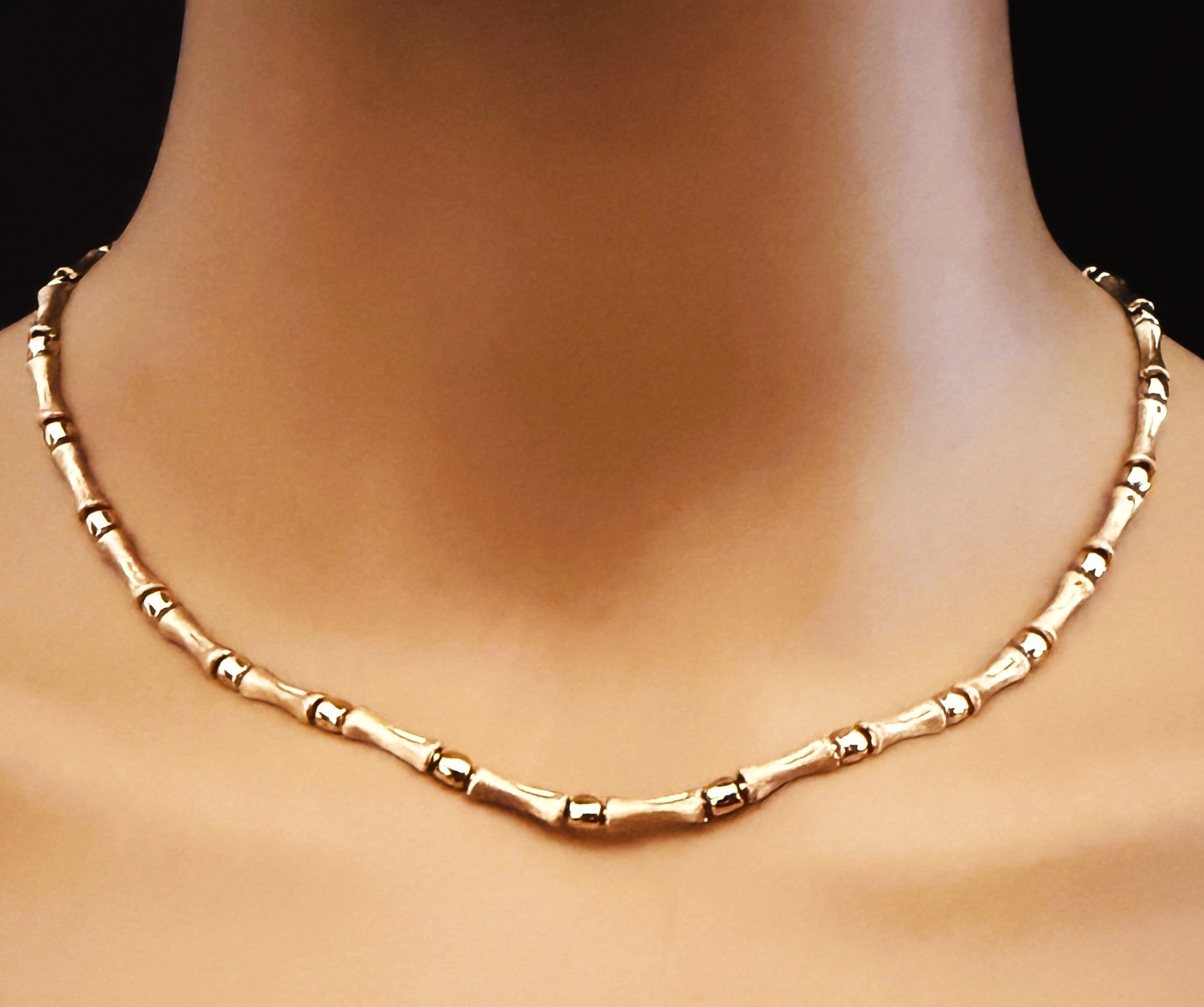 Collana Arpas in oro giallo e bianco 14k Bamboo Link 16" - 11,80 grammi in vendita
