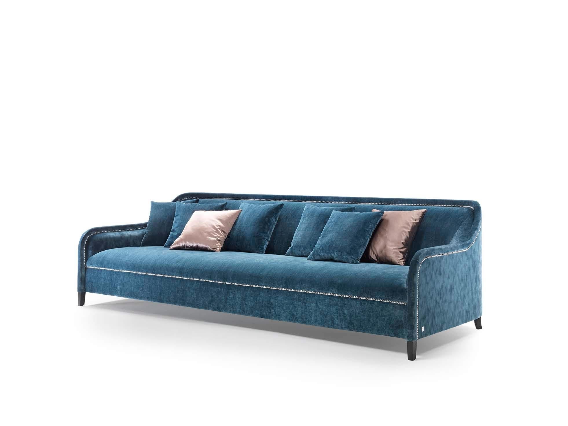 Arpege Eleve Sofa in Blue Velvet with Brass Details by Busnelli (Moderne) im Angebot