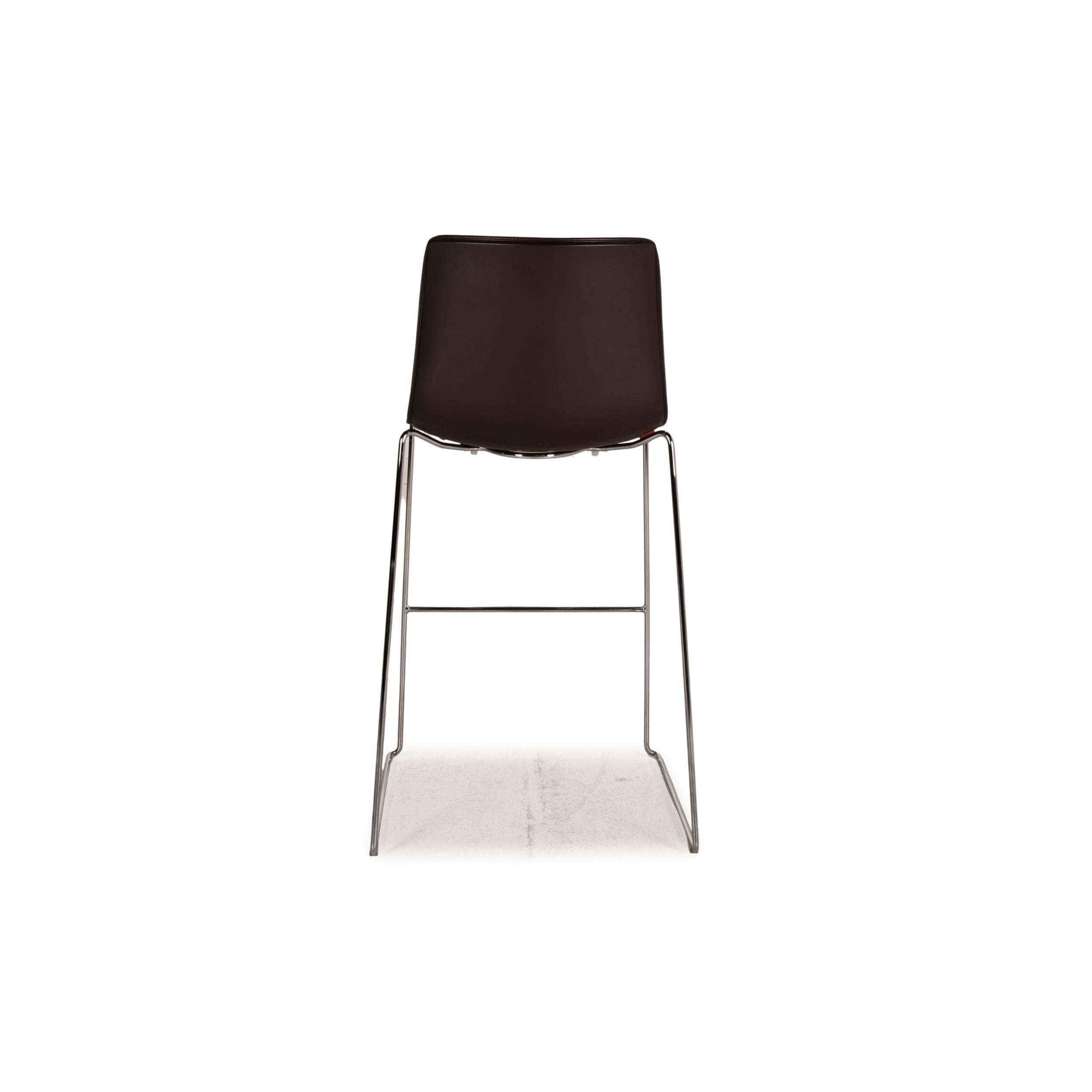 European Arper Catifa 46 Leather Chair Dark Brown Bar Stool For Sale