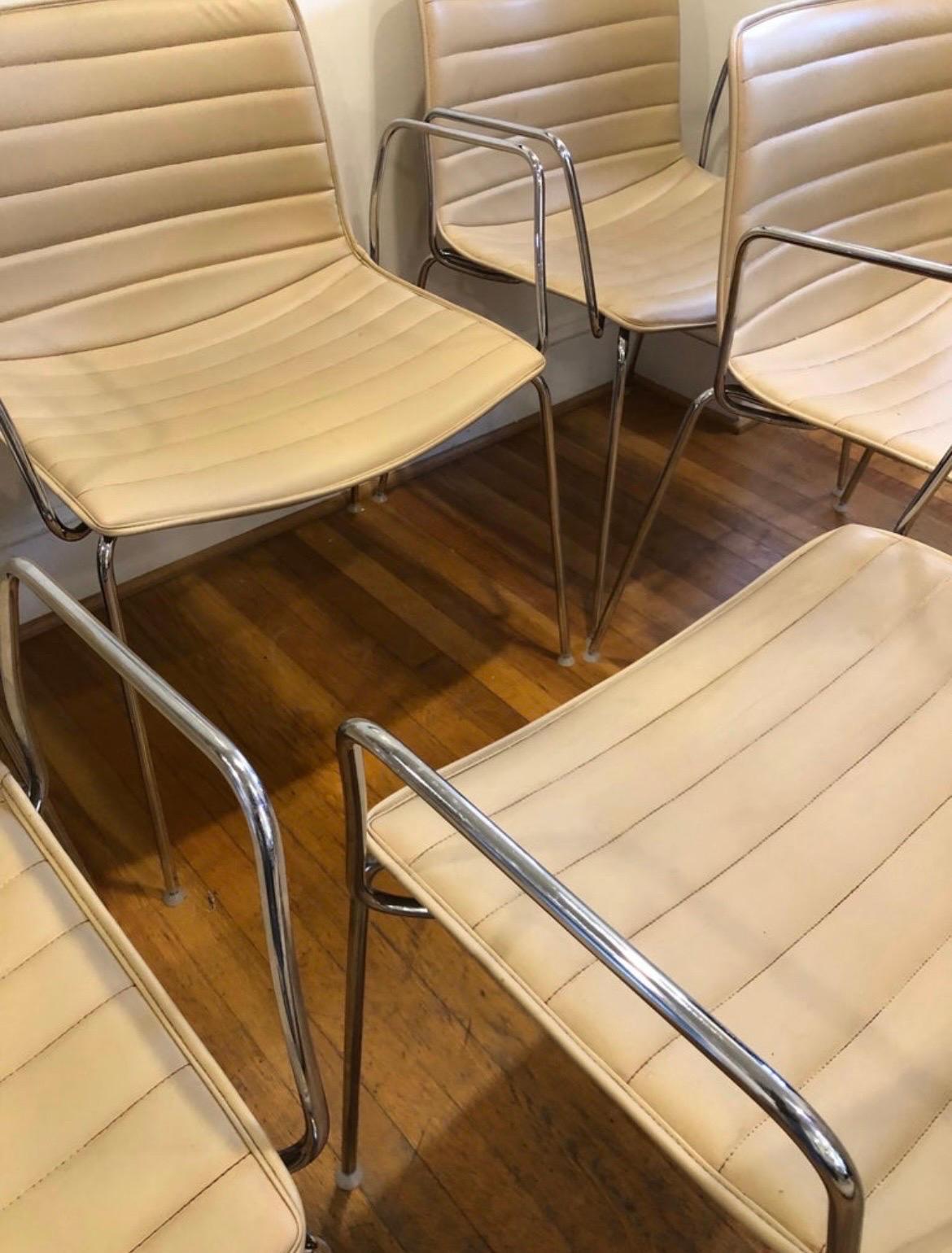 Arper Catifa 53 Chairs - Tan Leather with Steel Base and Arms - 10 Available For Sale 2