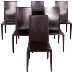 Arper Designer Leather Chair Set Brown Genuine Leather Armchair