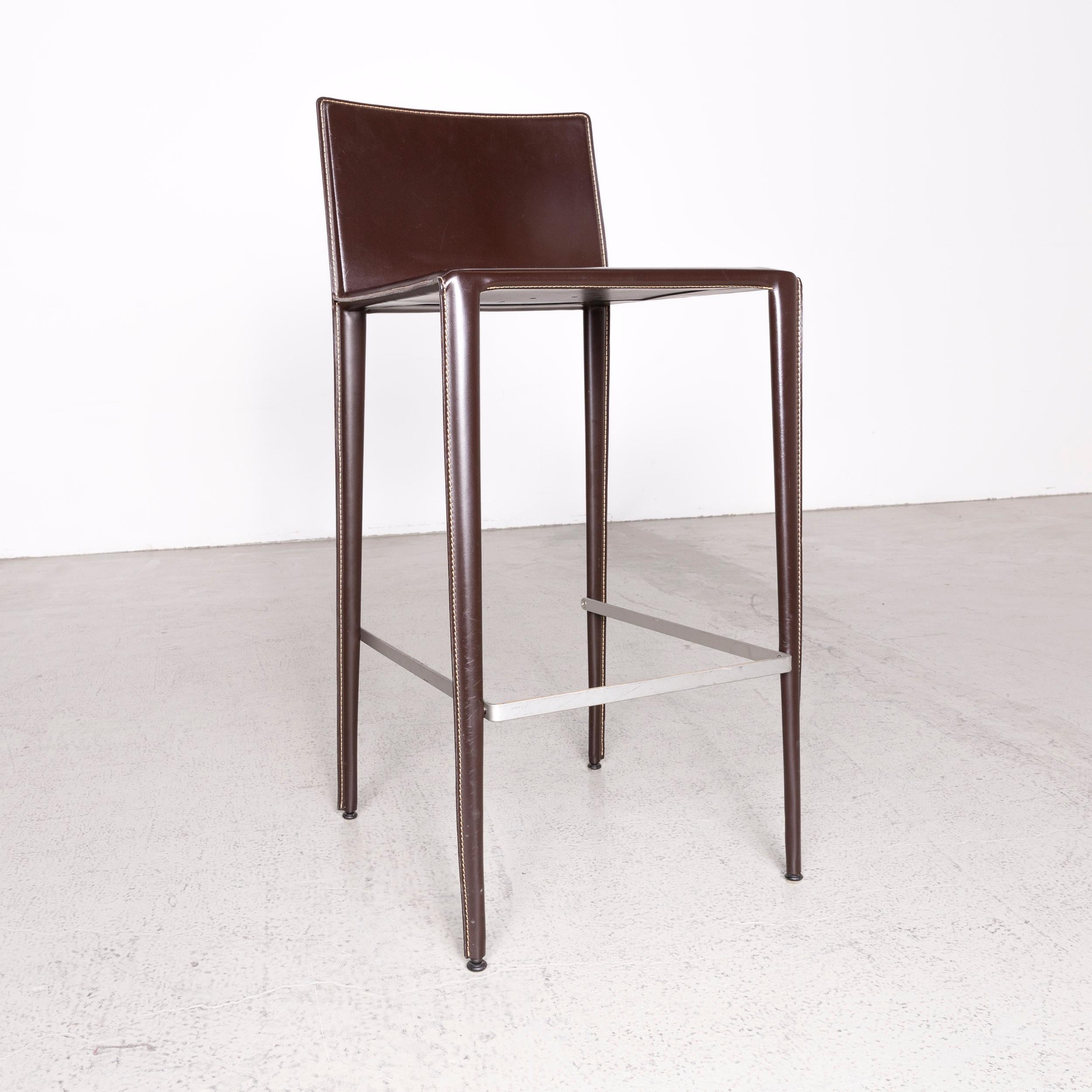 Contemporary Arper Leather Bar Stool Bistro Armchair Brown Modern Real Leather Swiss Air