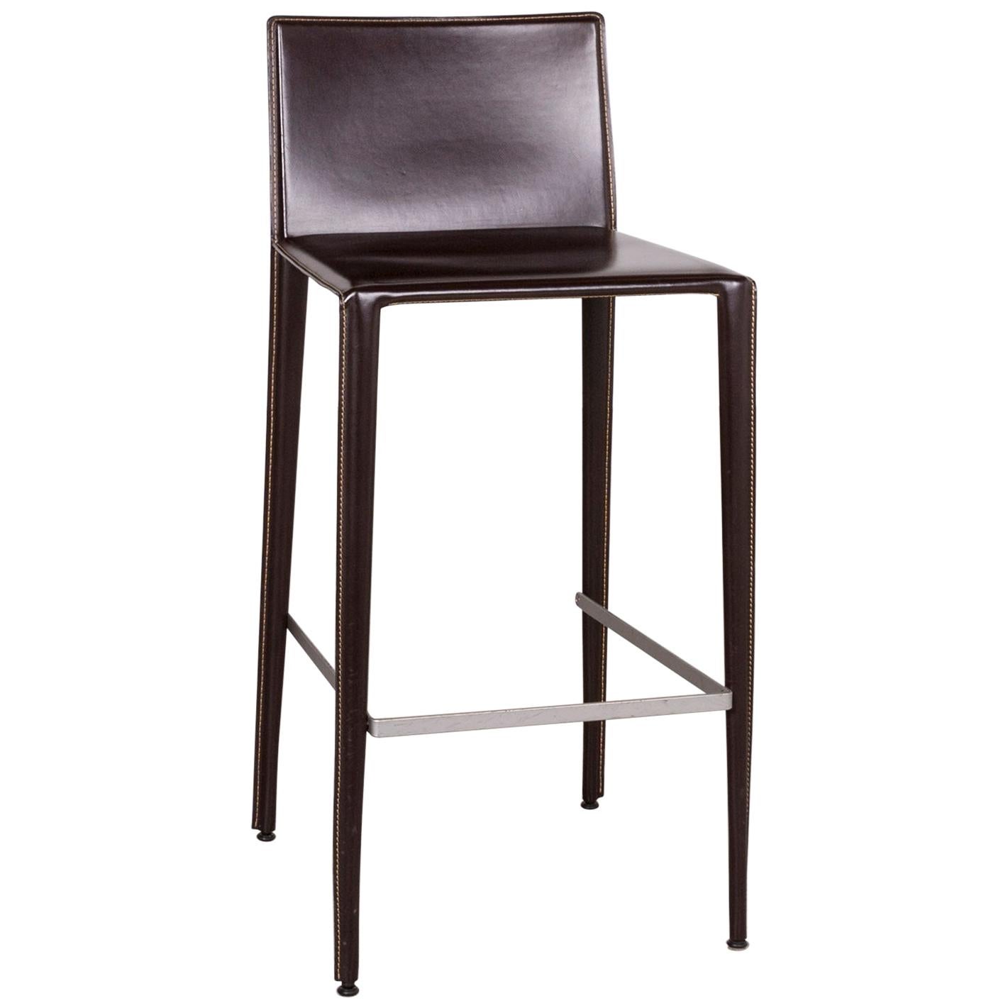 Arper Leather Bar Stool Bistro Armchair Brown Modern Real Leather Swiss
