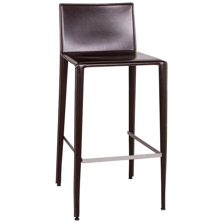 Arper Leather Bar Stool Bistro Armchair Brown Modern Real Leather Swiss Air  at 1stDibs