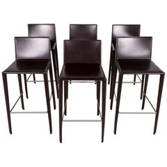 Arper Leather Bar Stool Bistro Armchair Set Brown Modern Genuine Leather Swiss