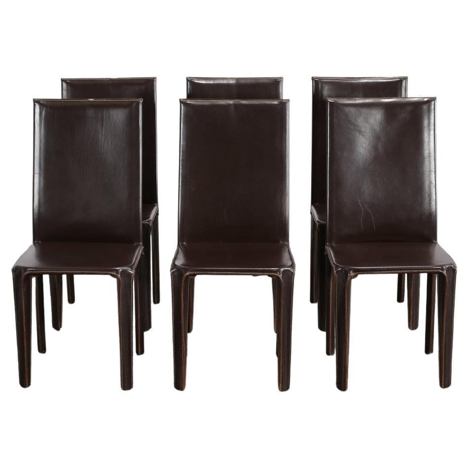 Chaises de salle à manger en cuir Arper, ensemble de six