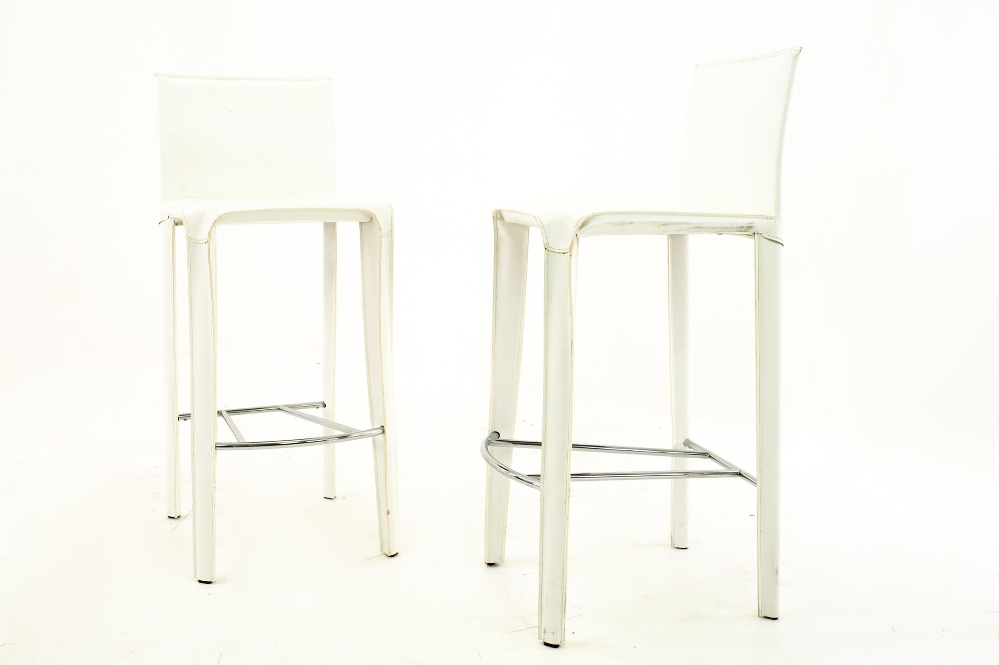 Mid-Century Modern Arper Mid Century White Leather Stools, Pair For Sale
