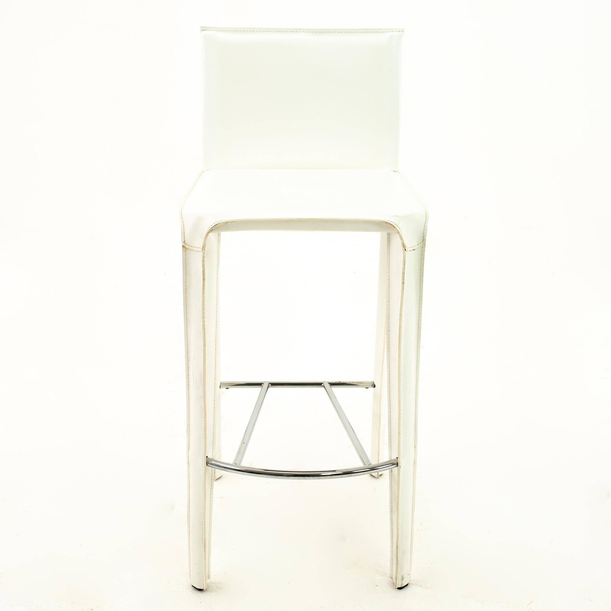 Late 20th Century Arper Mid Century White Leather Stools, Pair For Sale