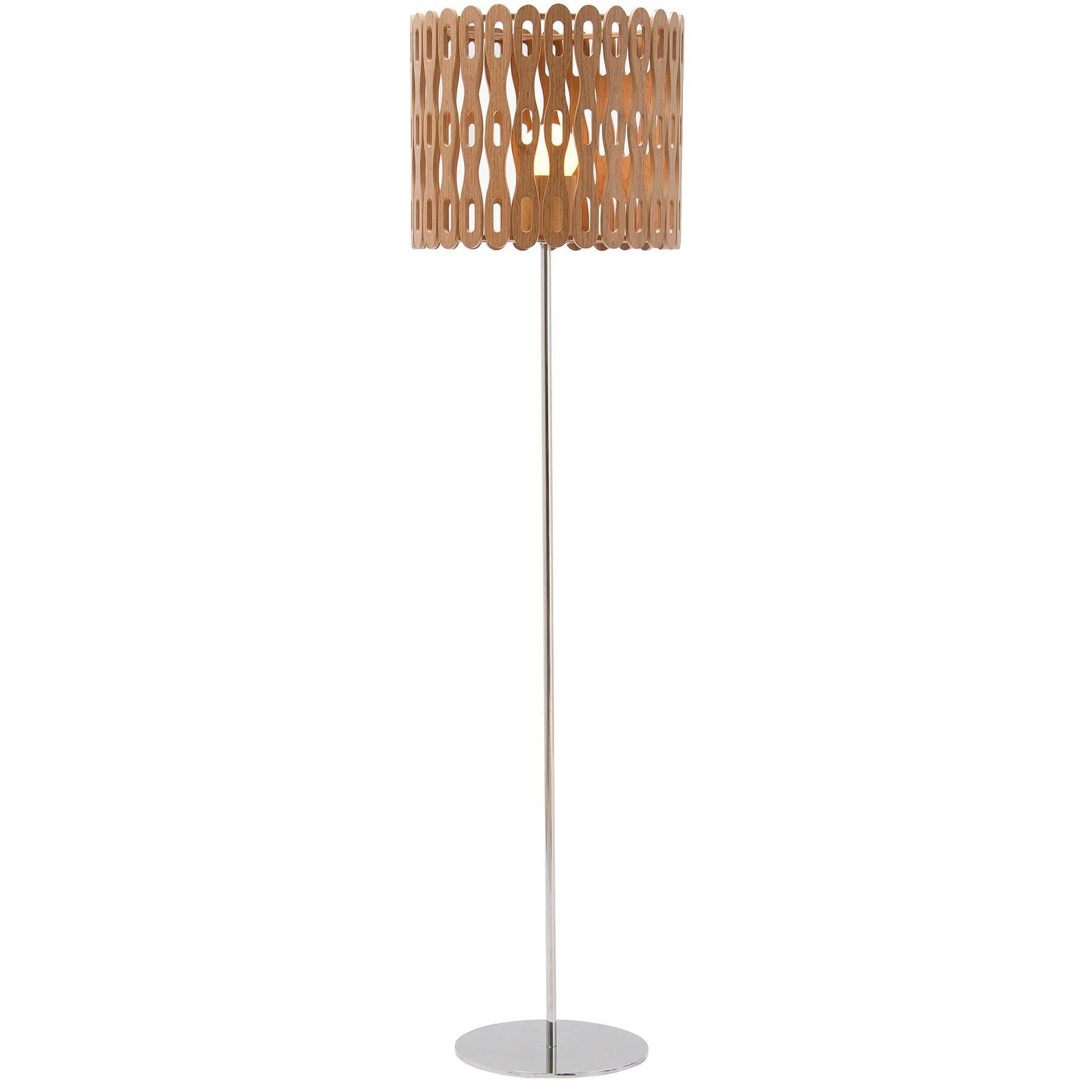 Arpoador Brazilian Contemporary Graphic Pattern Cut Wood Floor Lamp by Lattoog