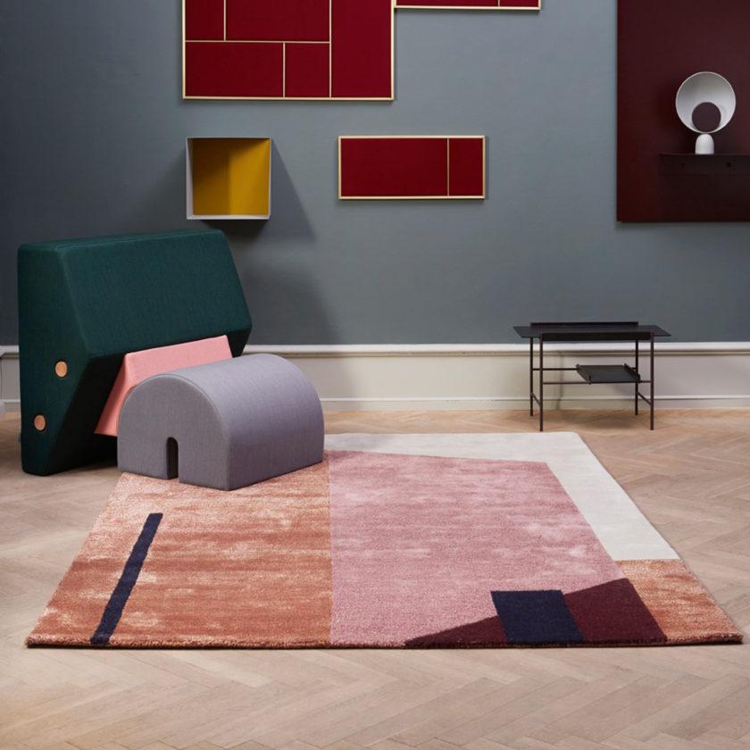 Contemporary Arqui Wool and Viscose Small Rug 1 in Indian Red and Peach For Sale