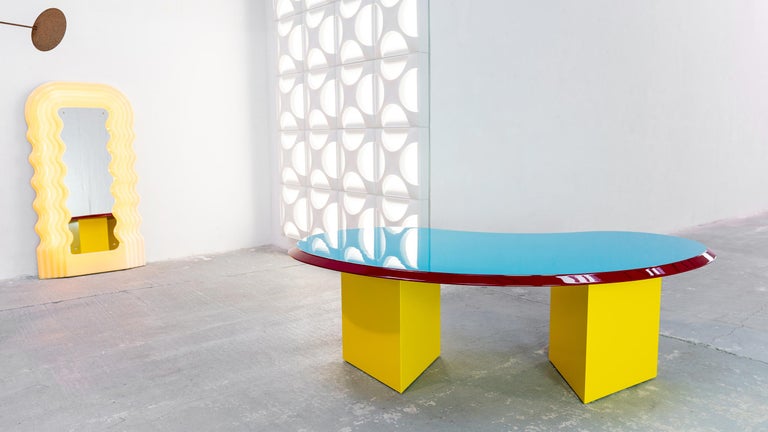 Wood Arquitectonica 1984, Madonna Table, Desk for Memphis Milano, Postmodern Miami For Sale