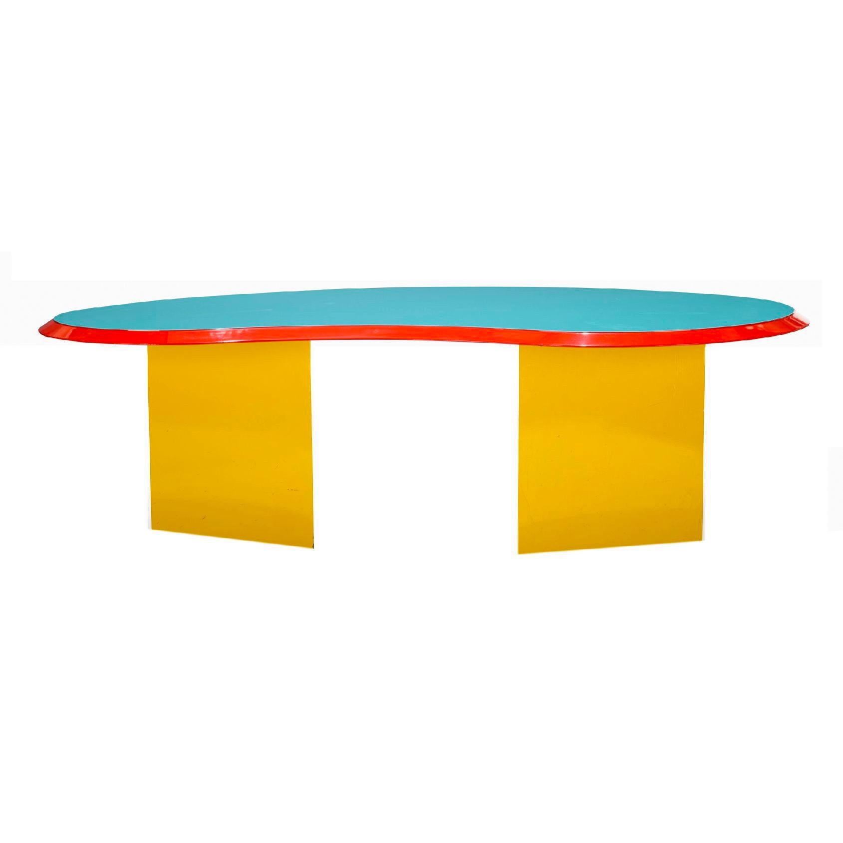 Madonna Table by Arquitectonica Miami for Memphis Milano, 1984. Iconic an extremely rare postmodern piece and one of the only Memphis Group productions whose design was commissioned from an outside firm. The table that is shown in images 1-4 is the