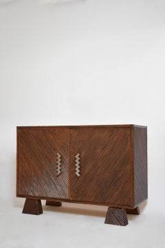 "Arrabida" 120cm brown rattan and nickeled bronze sideboard, Barracuda edition.