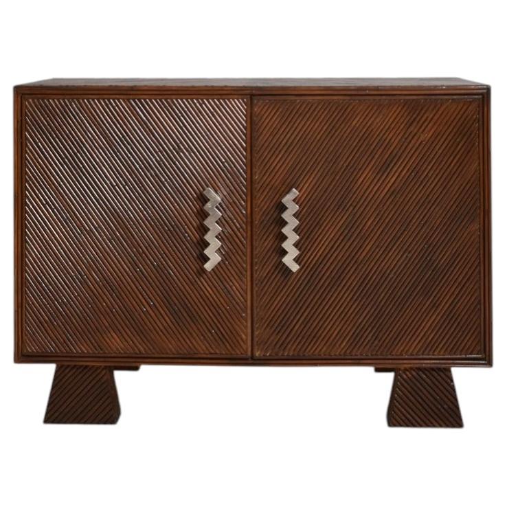 "Arrabida" 120cm brown rattan and nickeled bronze sideboard, Barracuda edition.