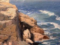 American Impressionist landscape Coastal waves hitting Rocks, Cape Cod