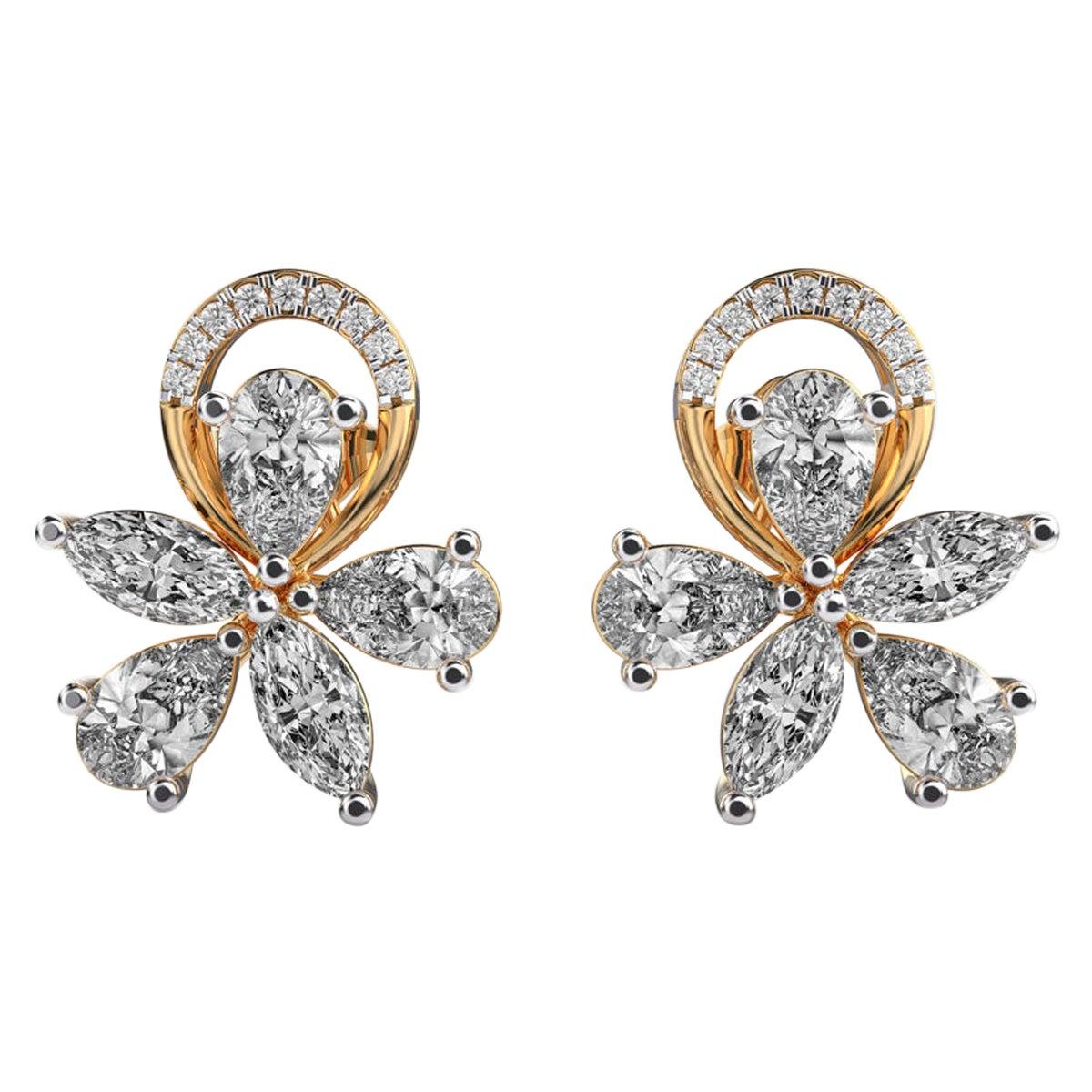 Arranged Petal Moissanite Studs 925 Sterling Silver Perfect Wedding Gift For Her