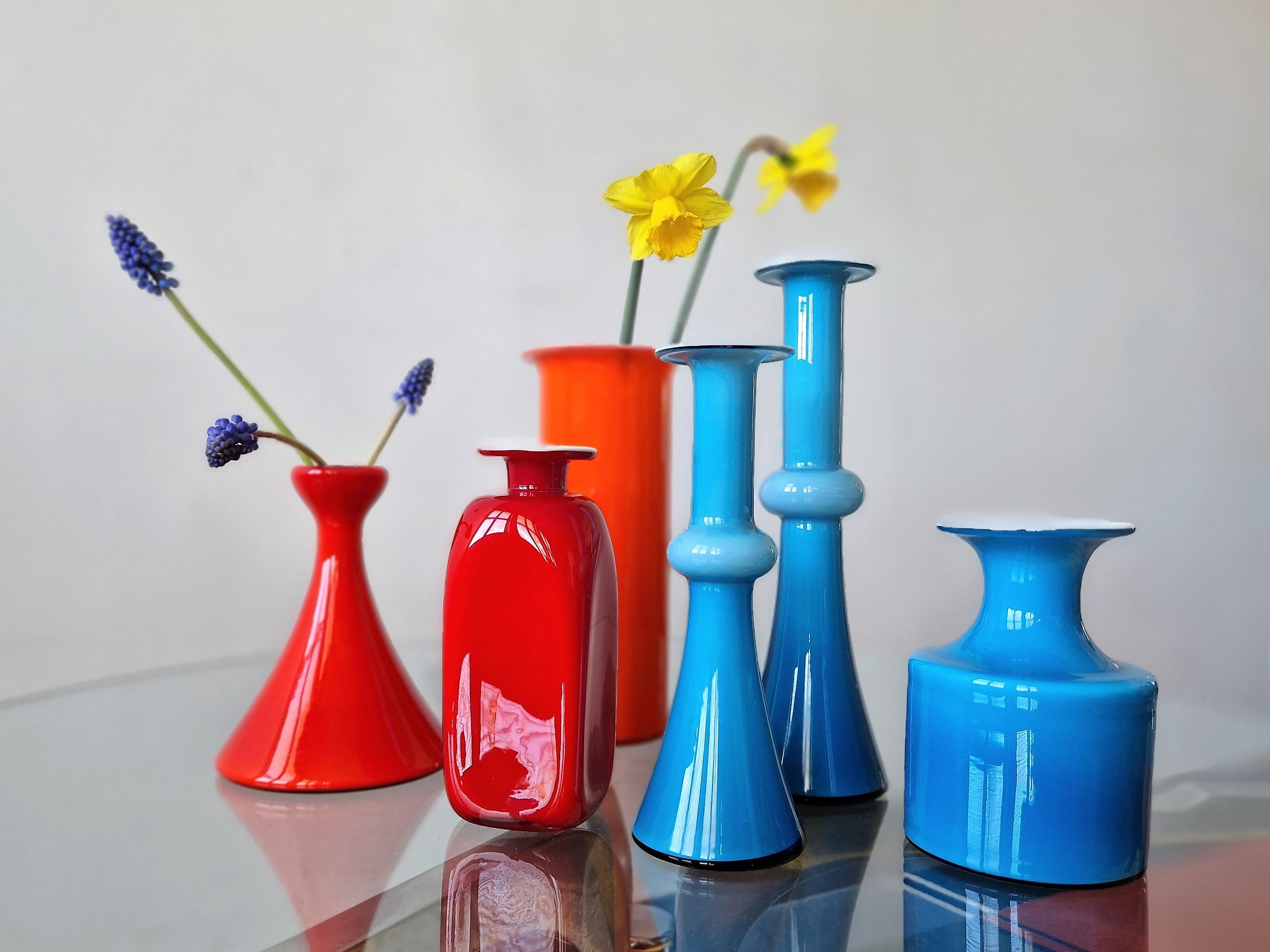 Arrangement of 3 Blue Glass 'Carnaby' Vases by Per Lütken for Holmegaard For Sale 3