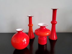 Arrangement of 4 Red Glass 'Carnaby' Vases by Per Lütken for Holmegaard, Denmark