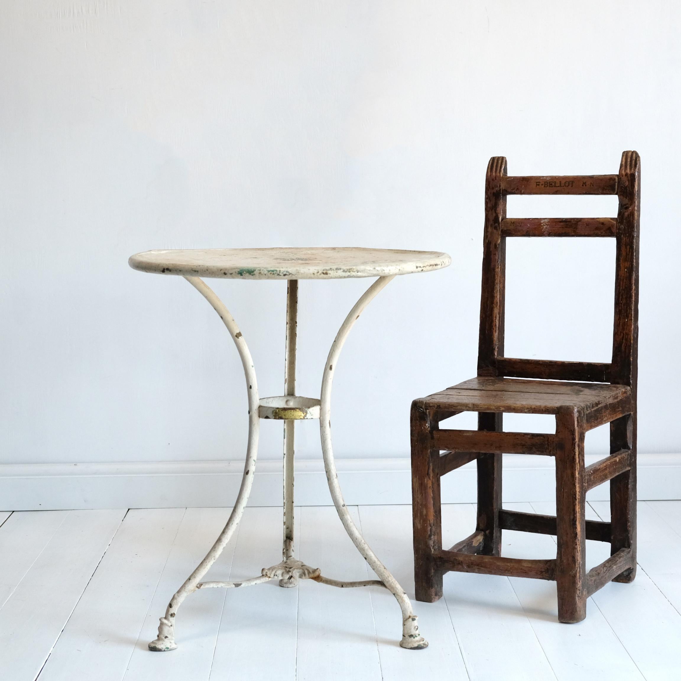 Arras Cast Iron Garden Bistro Table, French, 1900, White, Original