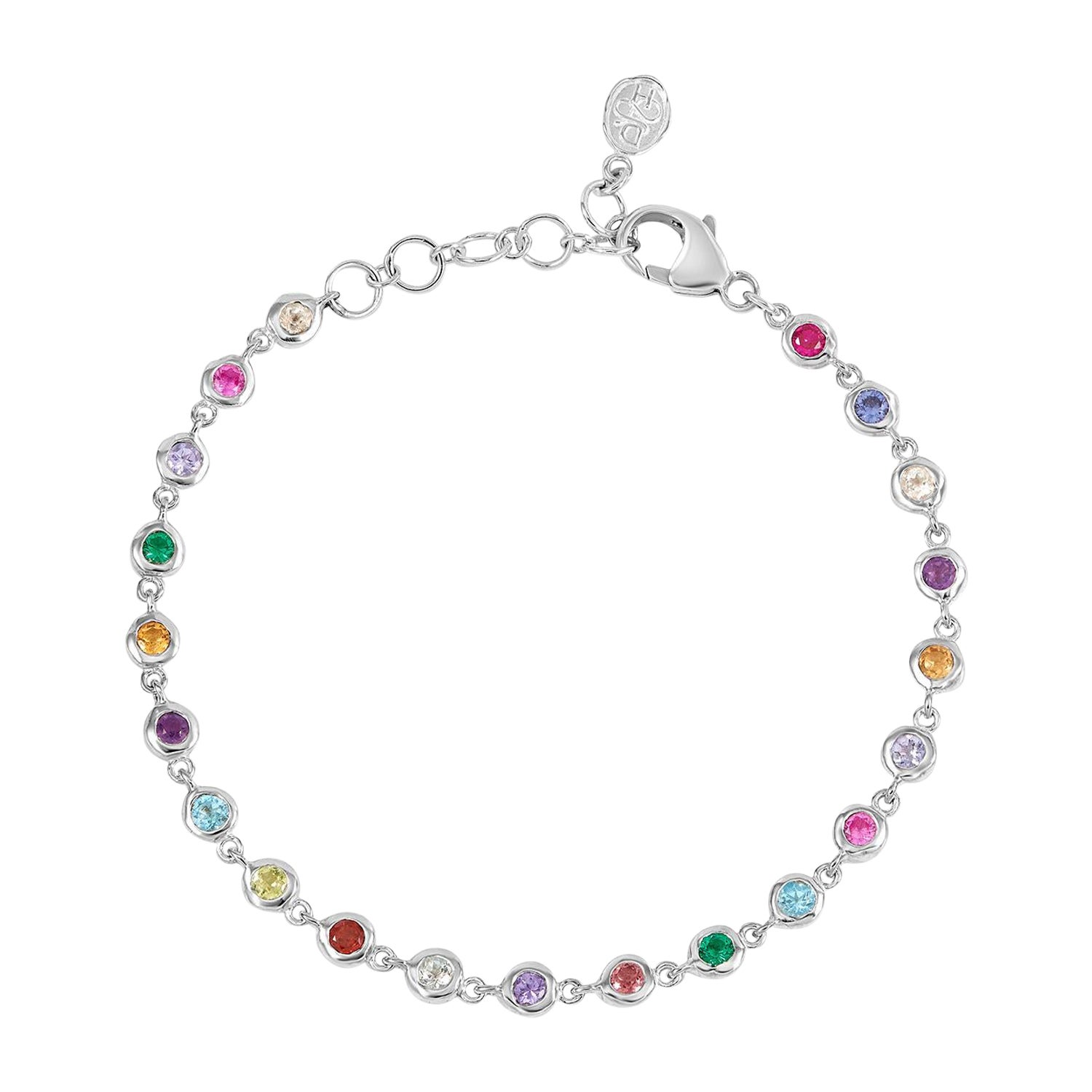 Pulsera Línea Array Piedras Preciosas de Plata de Ley