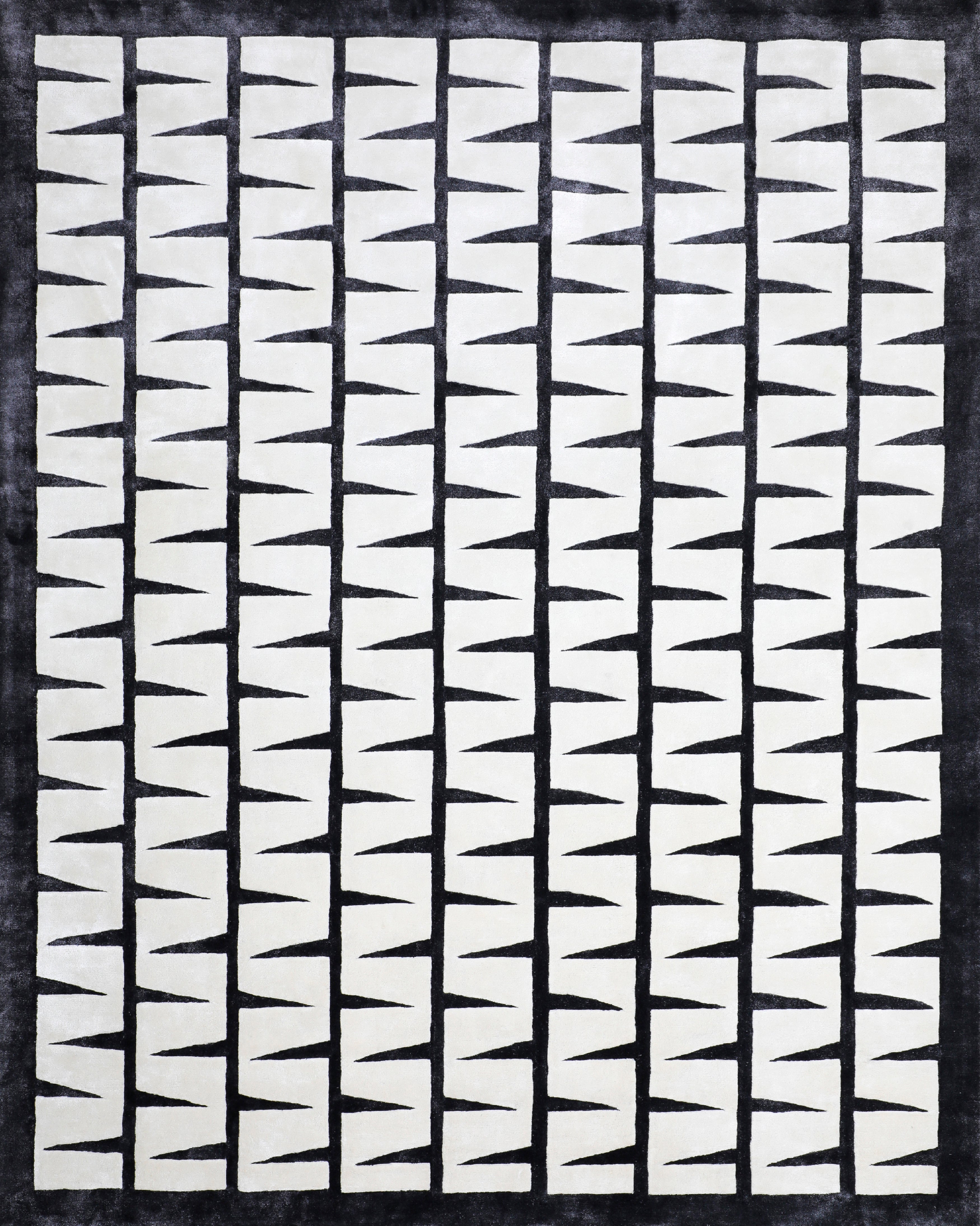 ARRAY Hand Tufted Modern Geometric Silk Rug in Black & White Colour By Hands For Sale