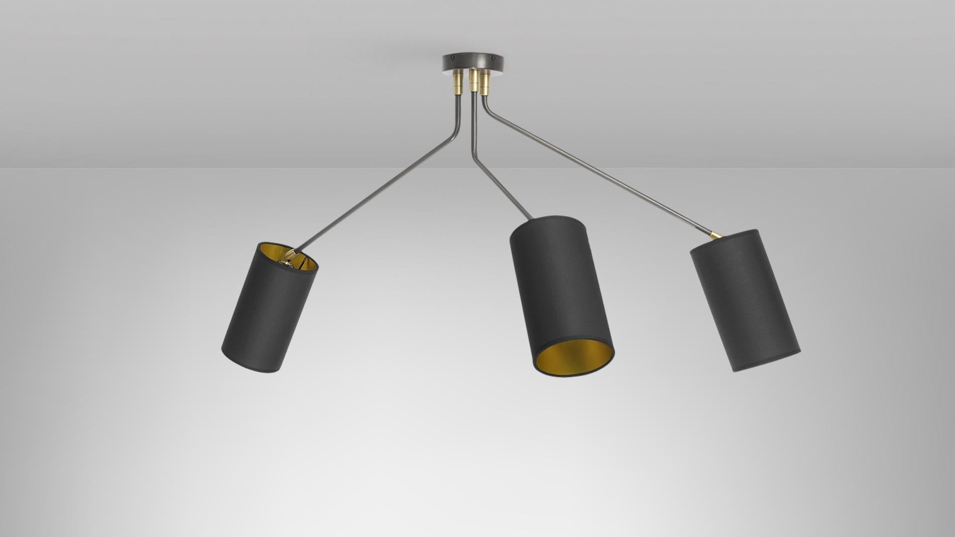Array Mini cotton pendant light by CTO Lighting
Materials: Bronze with satin brass details, black cotton shades/gold lining 
Dimensions: 80 x H 50 cm

All our lamps can be wired according to each country. If sold to the USA it will be wired for