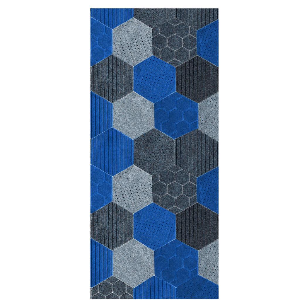 Ensemble de couleurs colorées de tapis de couloir hexagonal personnalisable en bleu grand format