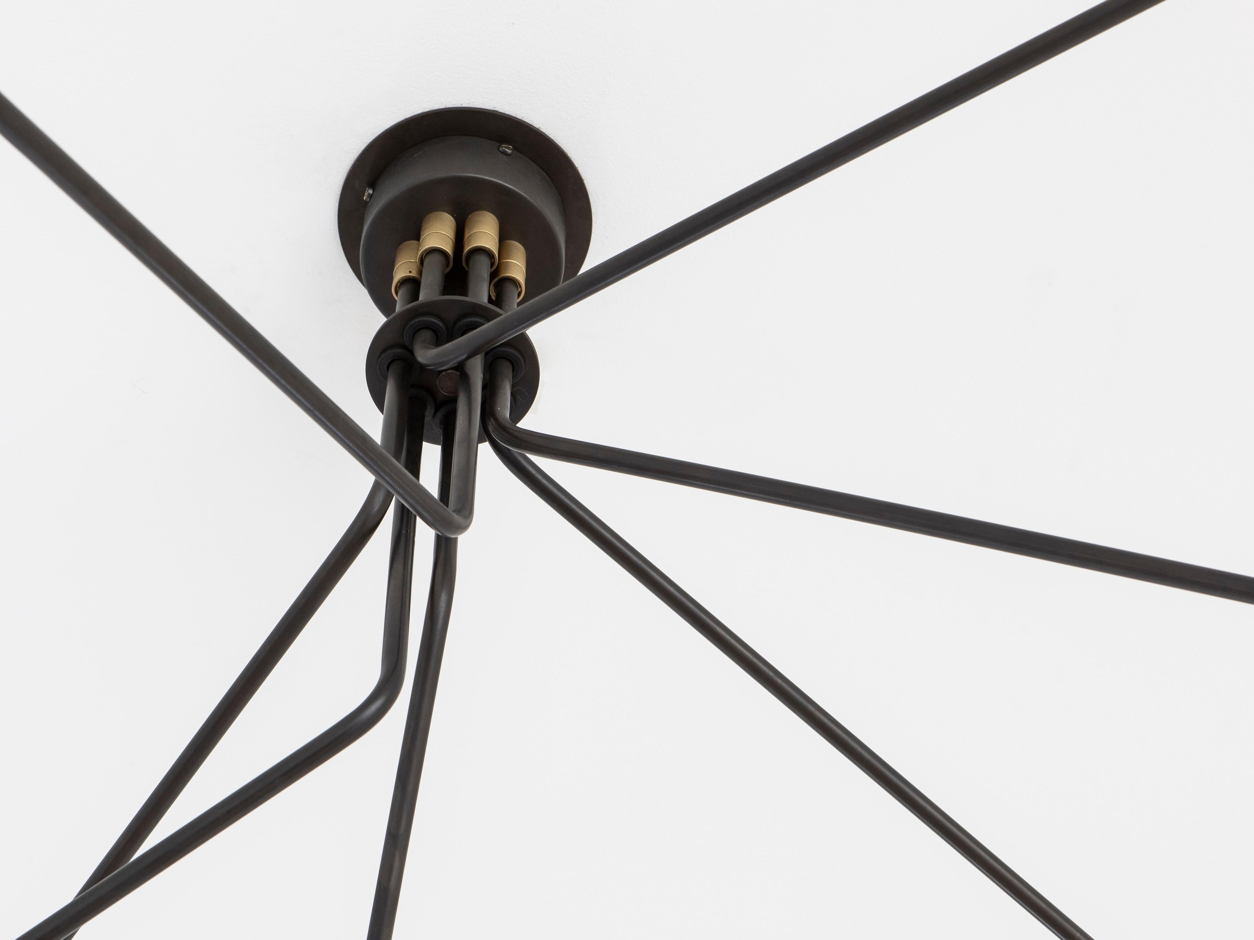 British Array Pendant Ceiling Fixture in Bronze with Opal Glass Shades
