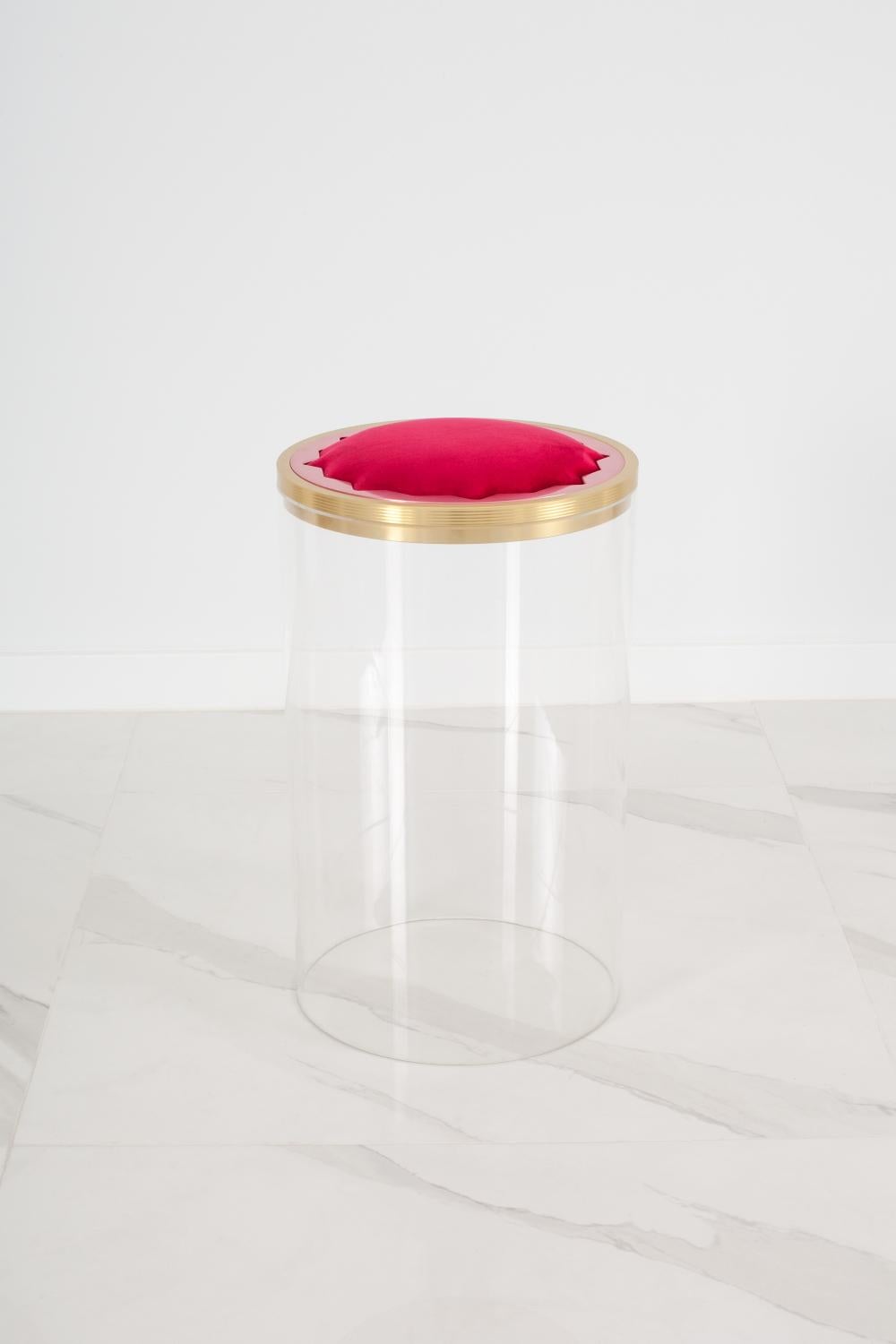 The magical resonance of geometry, inherent to nature and masterfully evoked by ancient Arabic art, is manifested on this 'aereal' stool.

This cylindrical methacrylate stool features an aeronautical quality solid aluminum seat that contains a