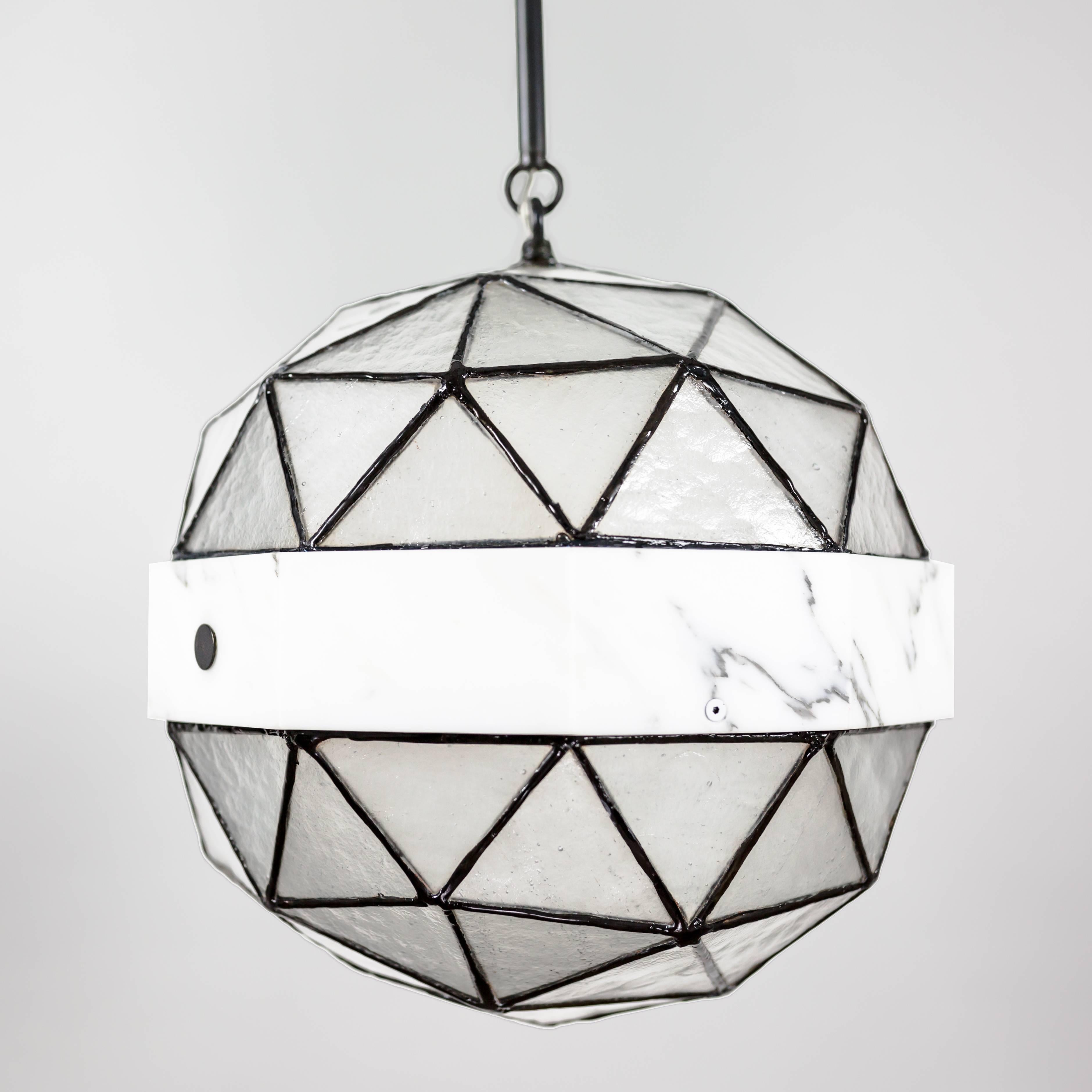 Modern Array_Single in Ice, Brass, Marble, Glass Contemporary Pendant by Kalin Asenov For Sale
