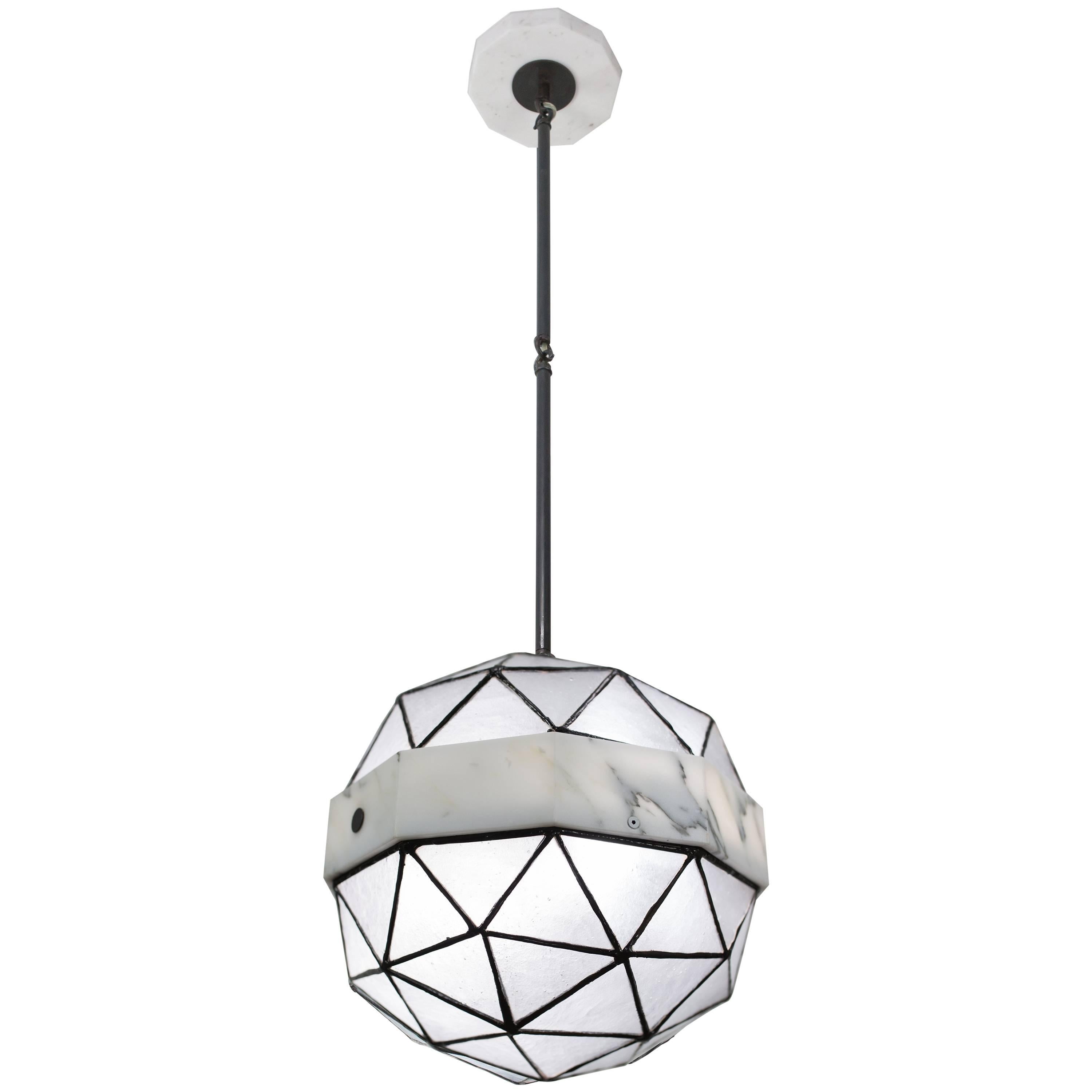 Array_Single in Ice, Brass, Marble, Glass Contemporary Pendant by Kalin Asenov