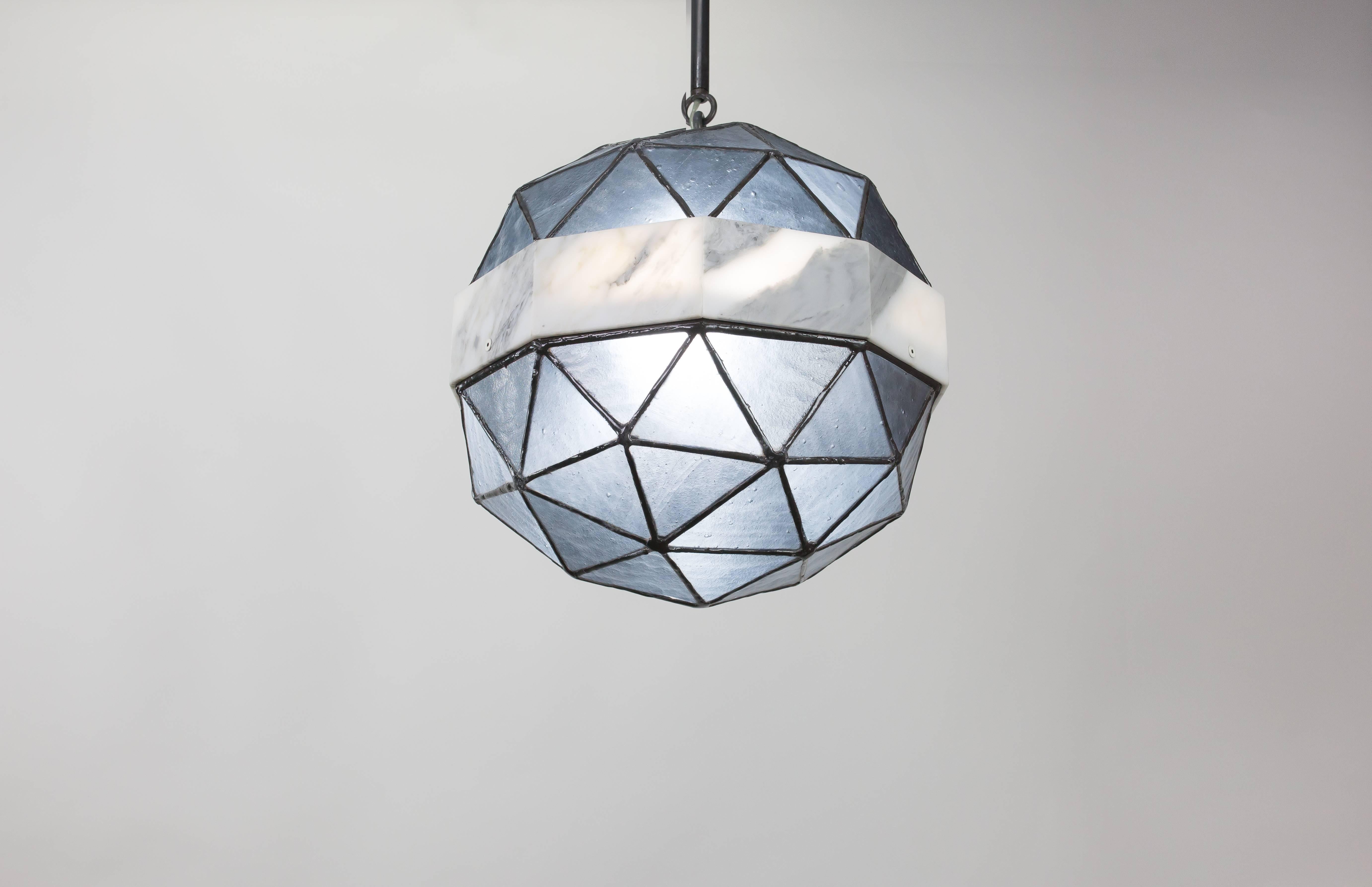 Array_Single in Slate, Brass, Marble, Glass Contemporary Pendant by Kalin Asenov For Sale 1