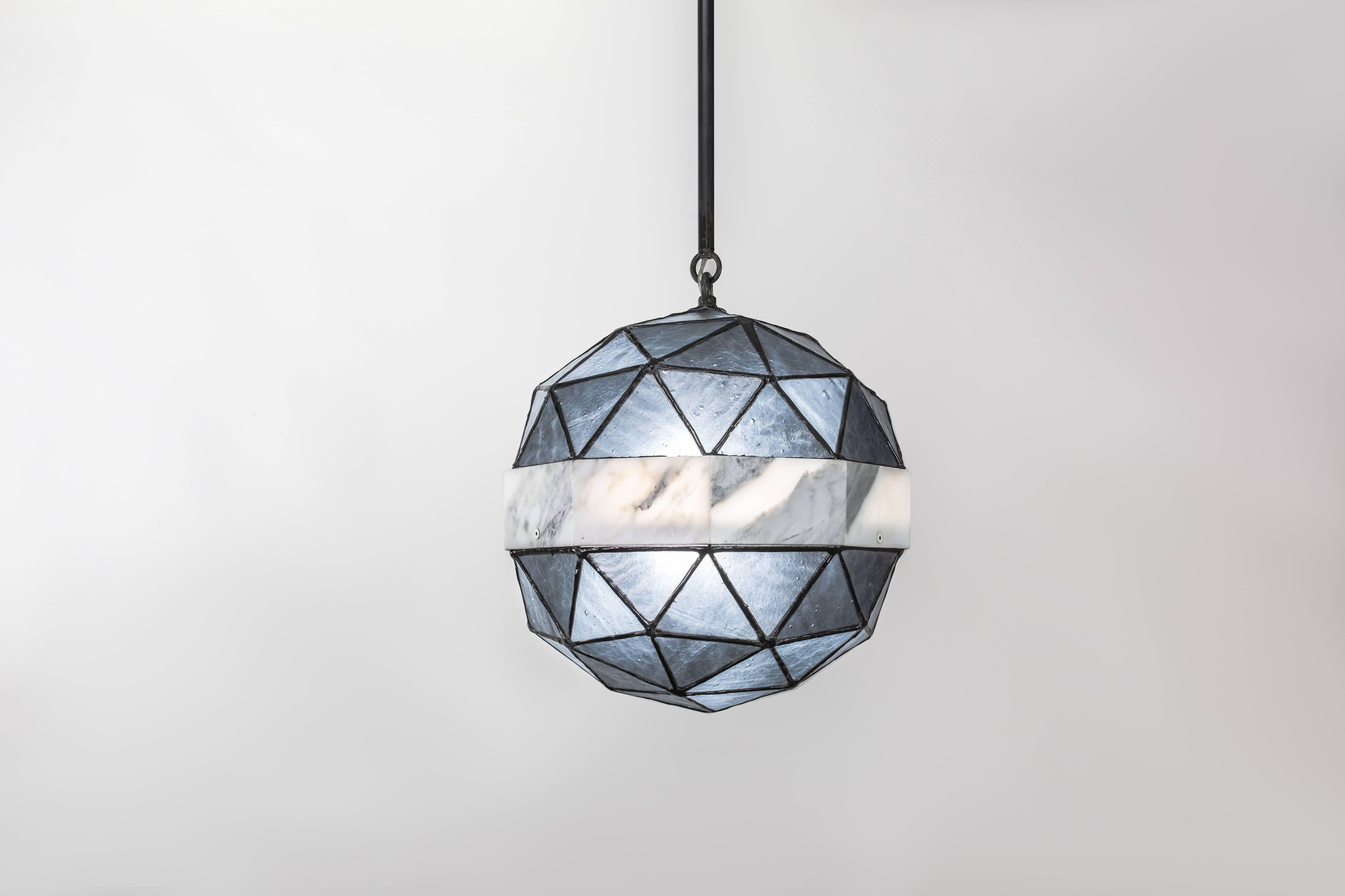 Array_Single in Slate, Brass, Marble, Glass Contemporary Pendant by Kalin Asenov For Sale 2