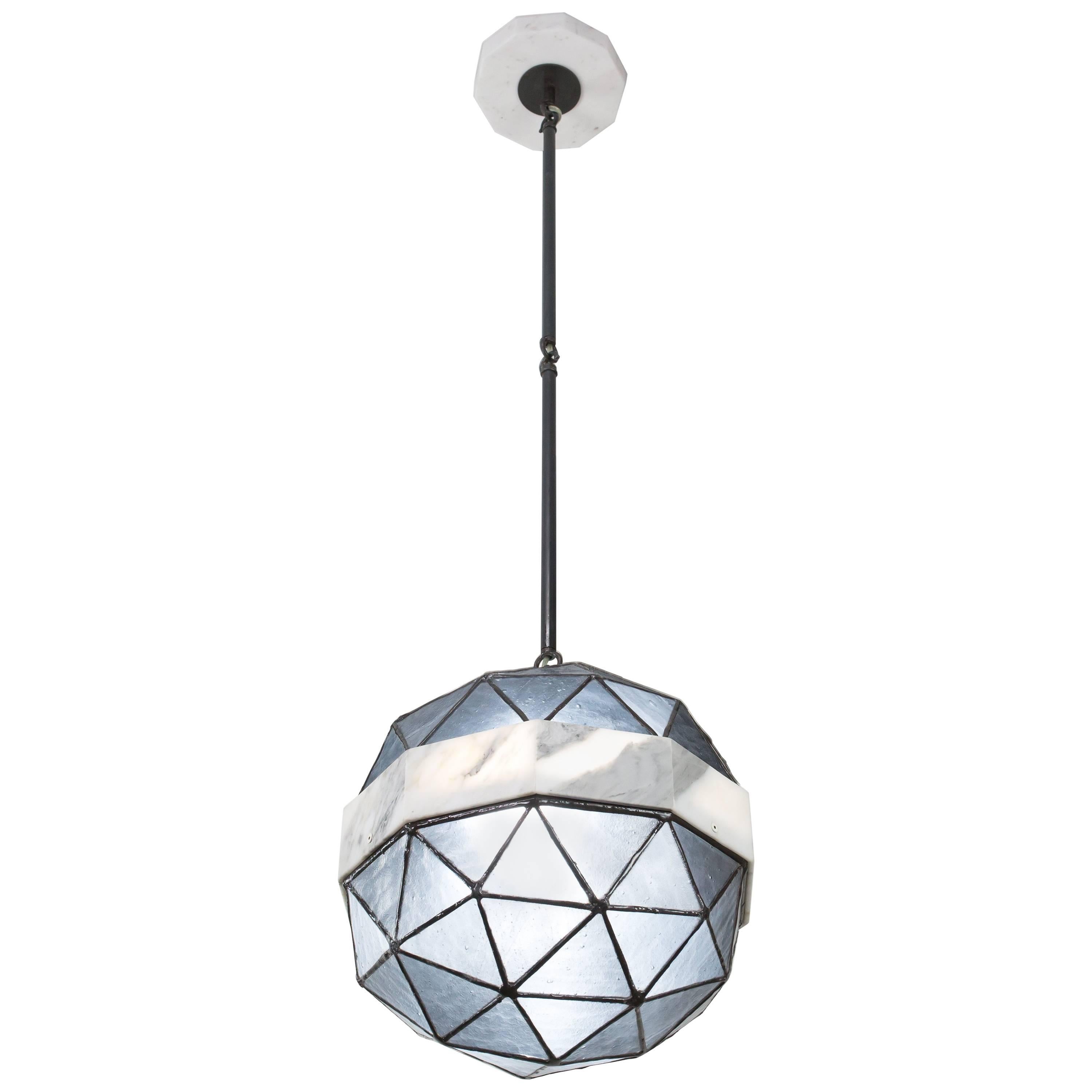 Array_Single in Slate, Brass, Marble, Glass Contemporary Pendant by Kalin Asenov