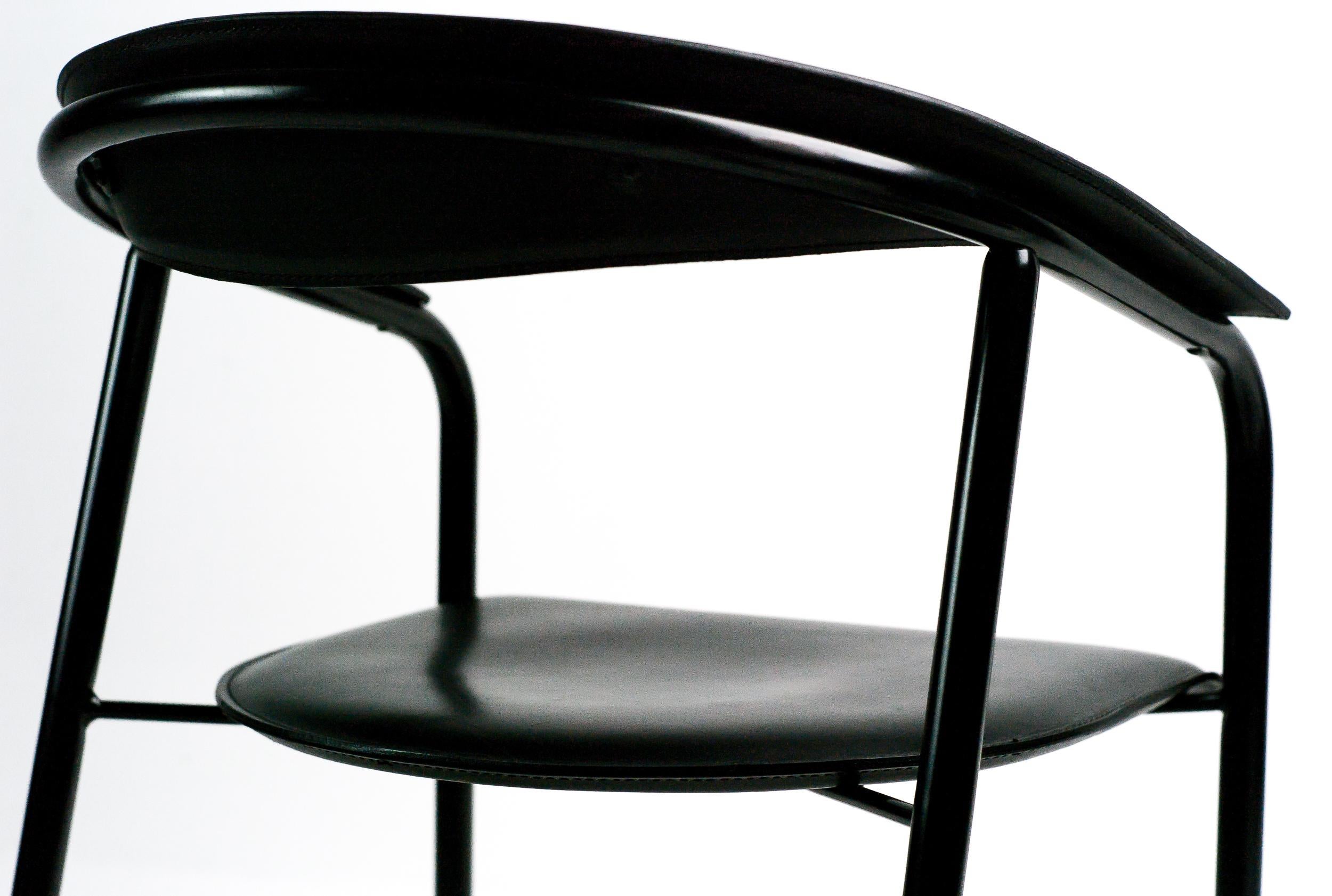 Enameled Arrben Black Leather Armchair For Sale