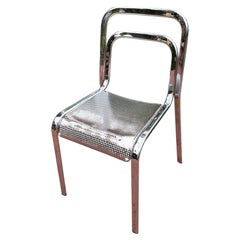 Silla de comedor Arrben Chrome con asiento de acero perforado, Italia, alrededor de los años 70
