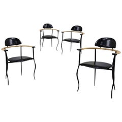 Vintage Arrben Custom "Stiletto" Black and Saddle Leather Dining Armchair