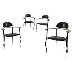 Arrben Custom "Stiletto" Black and Saddle Leather Dining Armchair