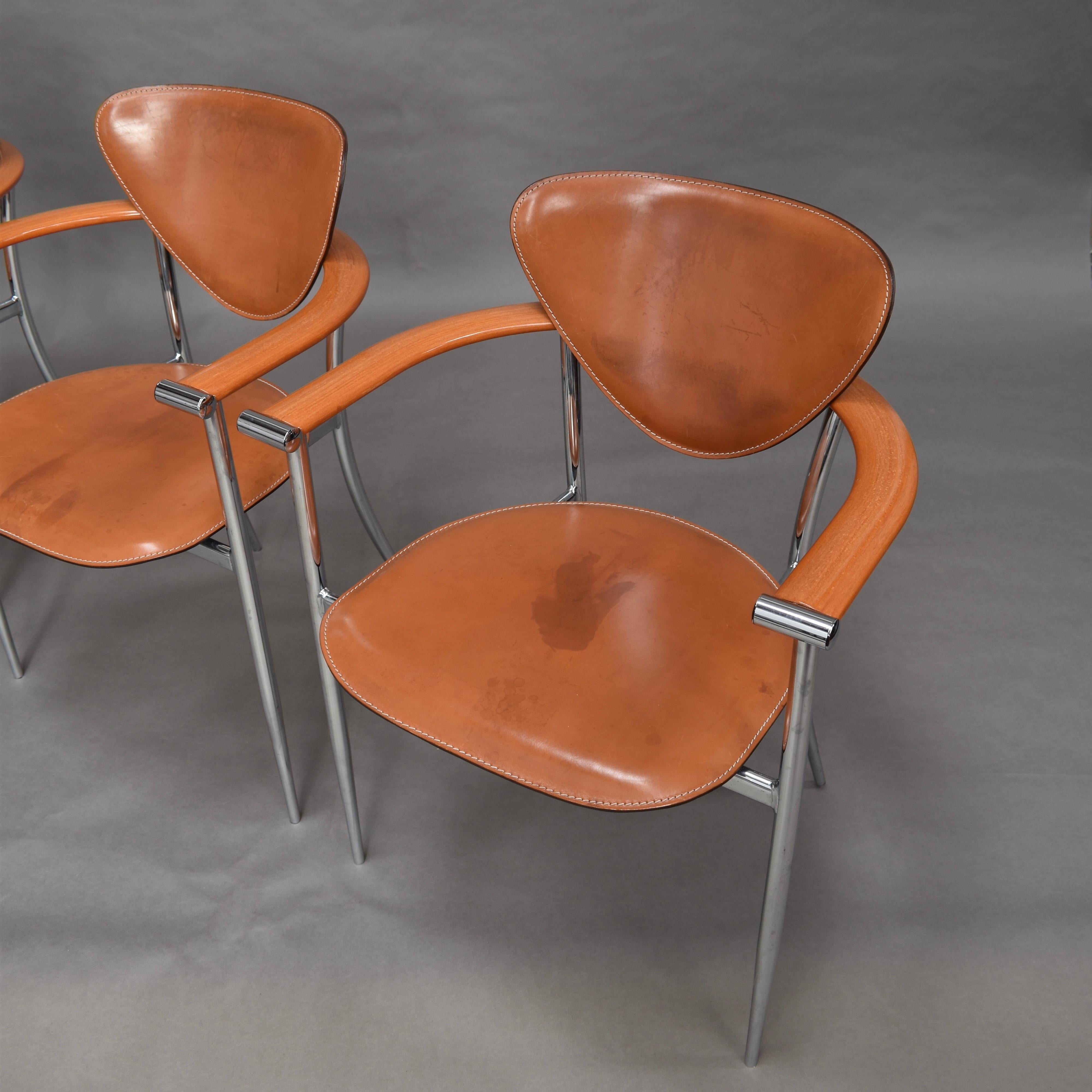 Mid-Century Modern Arrben Italia Dining Chairs in Tan Leather